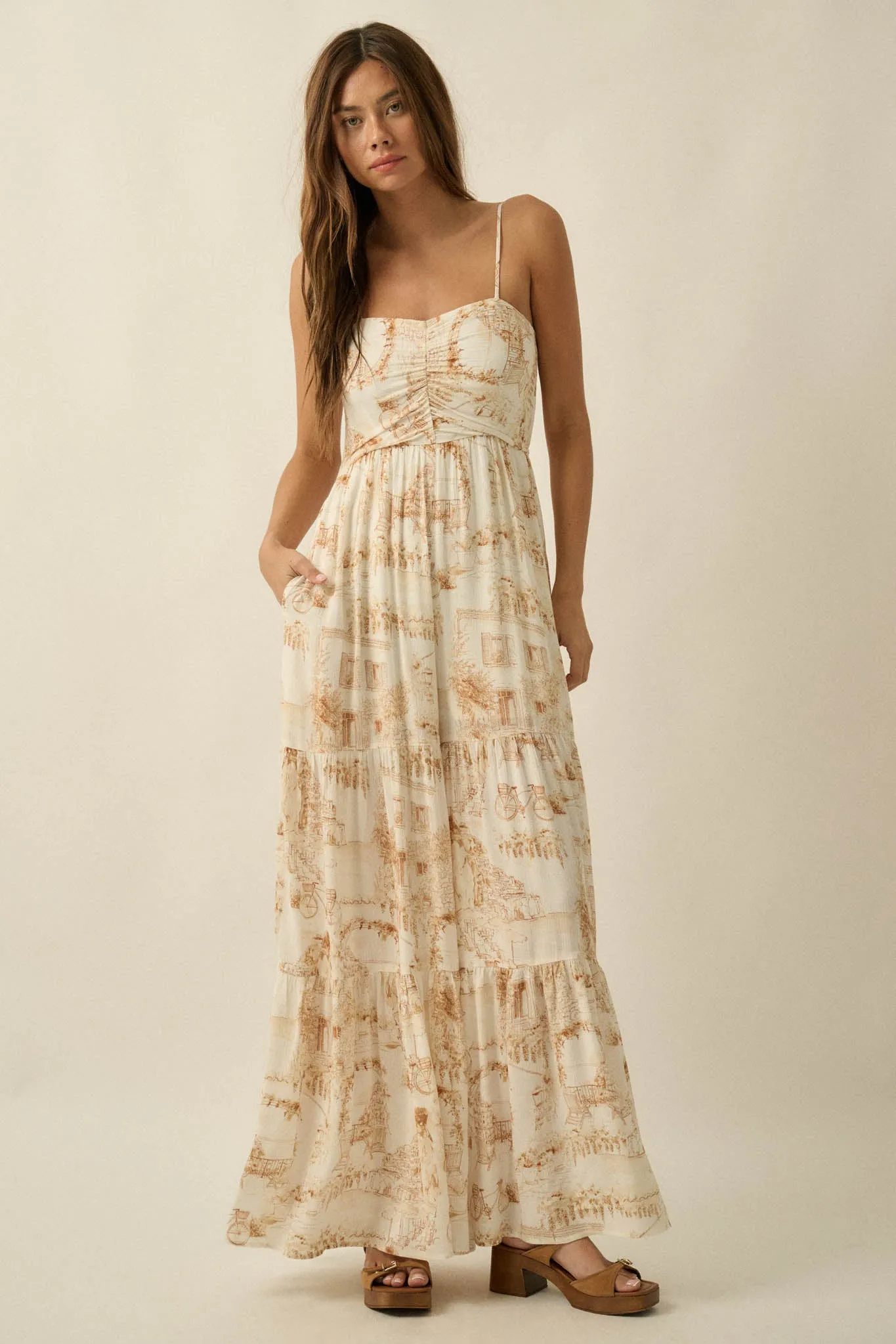 Beautiful View Toile Wide-Leg Tiered Jumpsuit sold by Promesa product image thumbnail 3