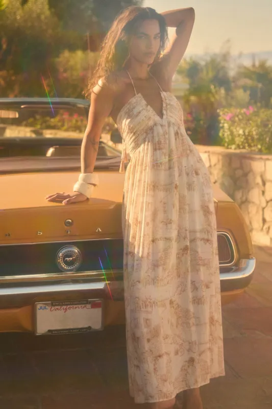Scenic Beauty Toile Tie-Back Halter Maxi Dress made by Promesa