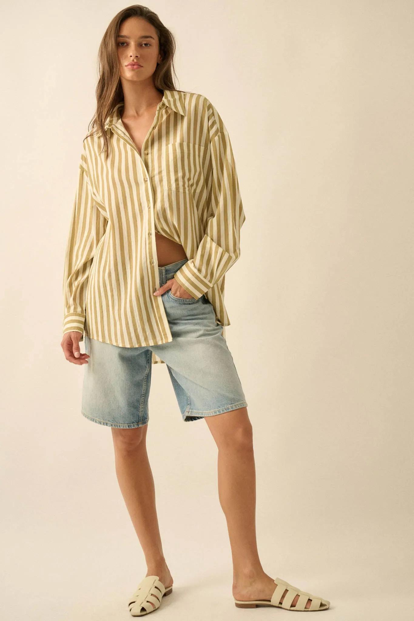 Saturday Morning Oversize Striped Button-Up Shirt sold by Promesa product image thumbnail 3