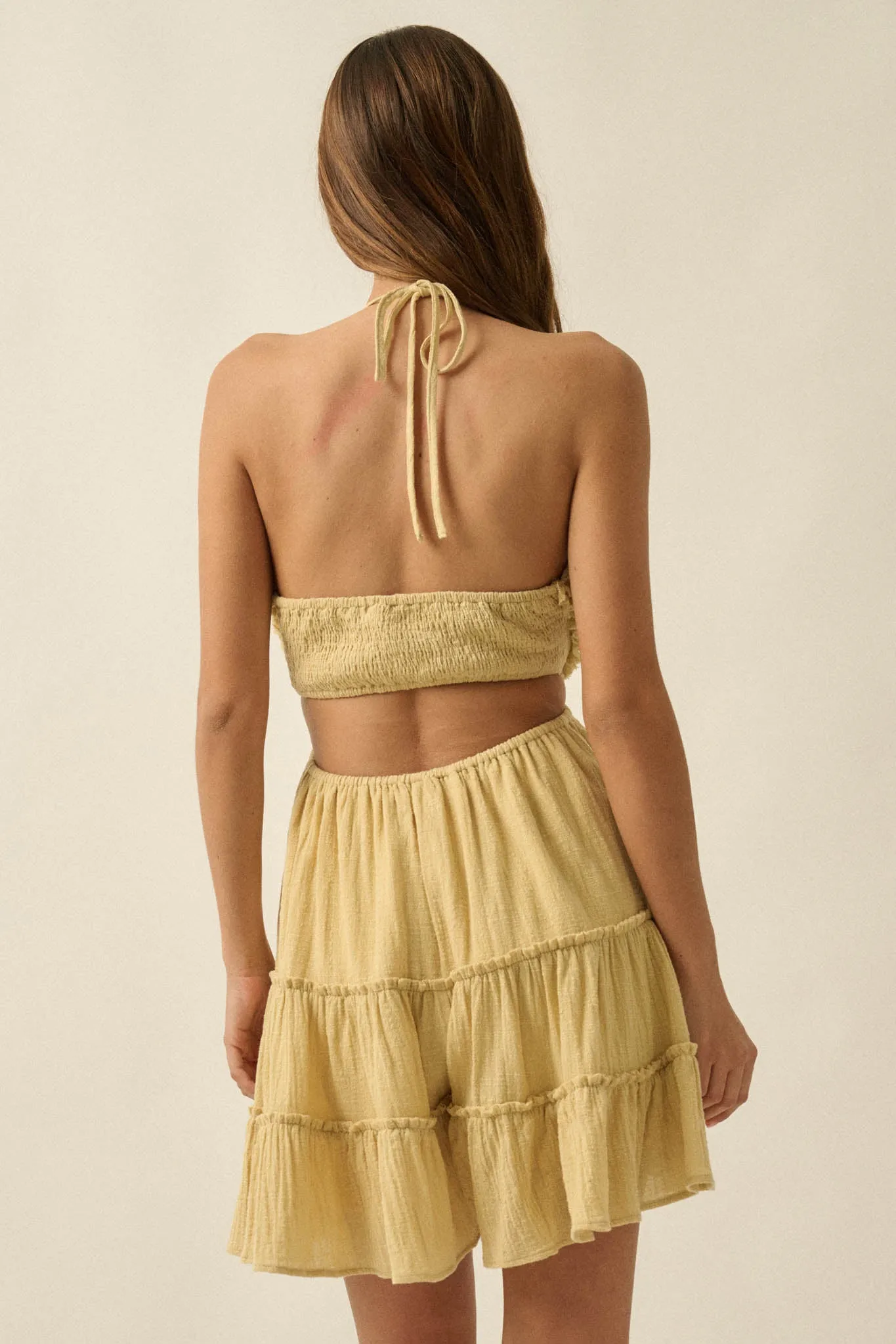 Breathe Free Cotton Gauze Ruffle Halter Romper sold by Promesa product image thumbnail 2