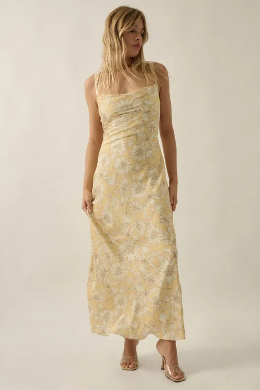 Dreamy Daisy Floral Satin Lace-Up Back Maxi Dress made by Promesa
