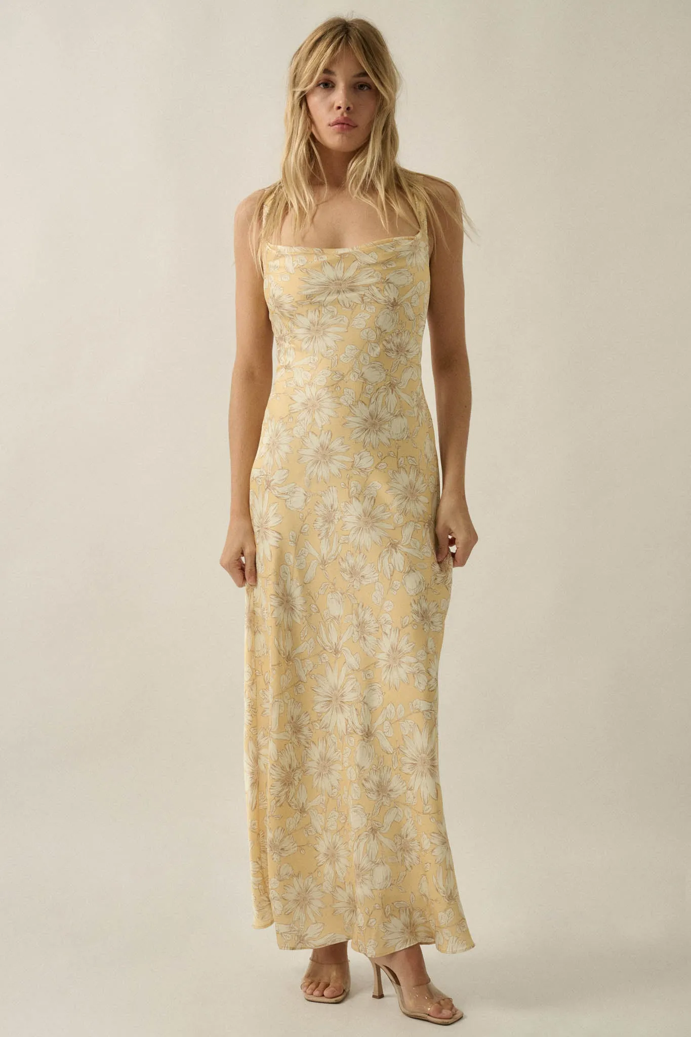 Dreamy Daisy Floral Satin Lace-Up Back Maxi Dress sold by Promesa product image thumbnail 4