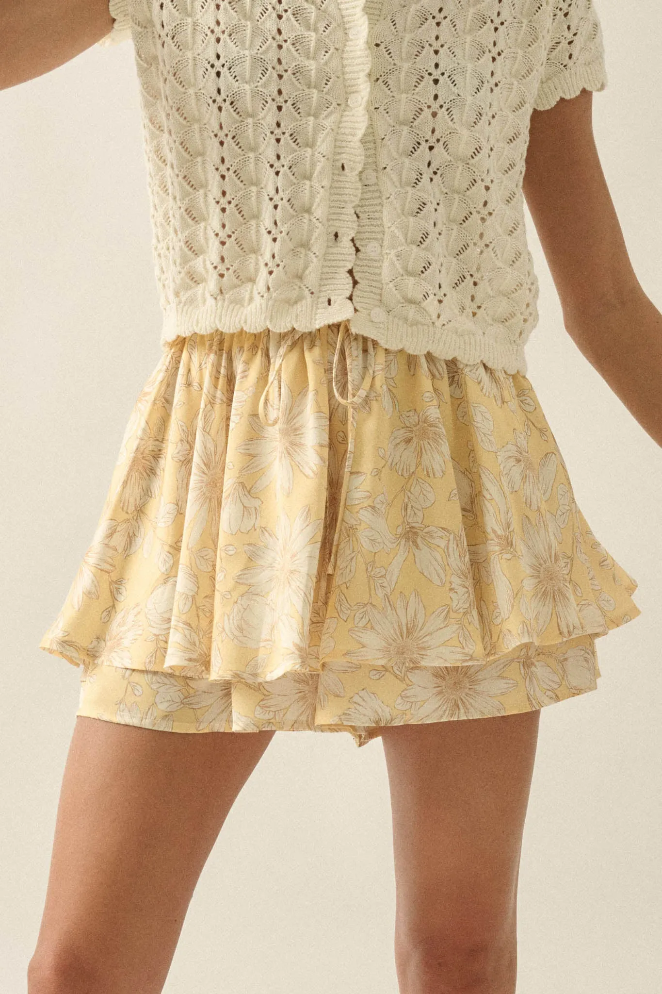 Dancing Daisies Floral Satin Drawstring Mini Skort sold by Promesa product image thumbnail 2