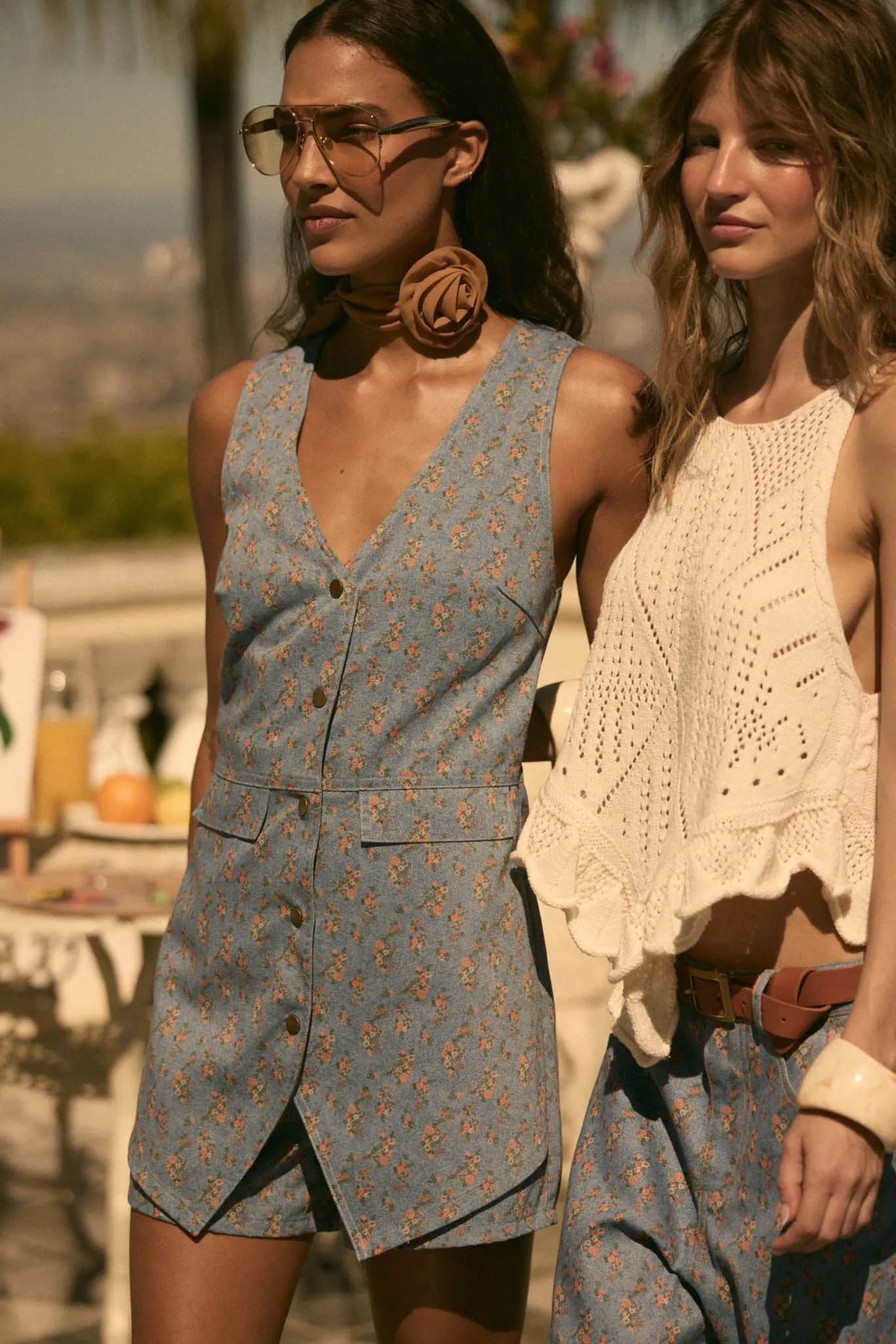 Twill Garden Floral-Print Denim Vest Romper sold by Promesa product image thumbnail 3