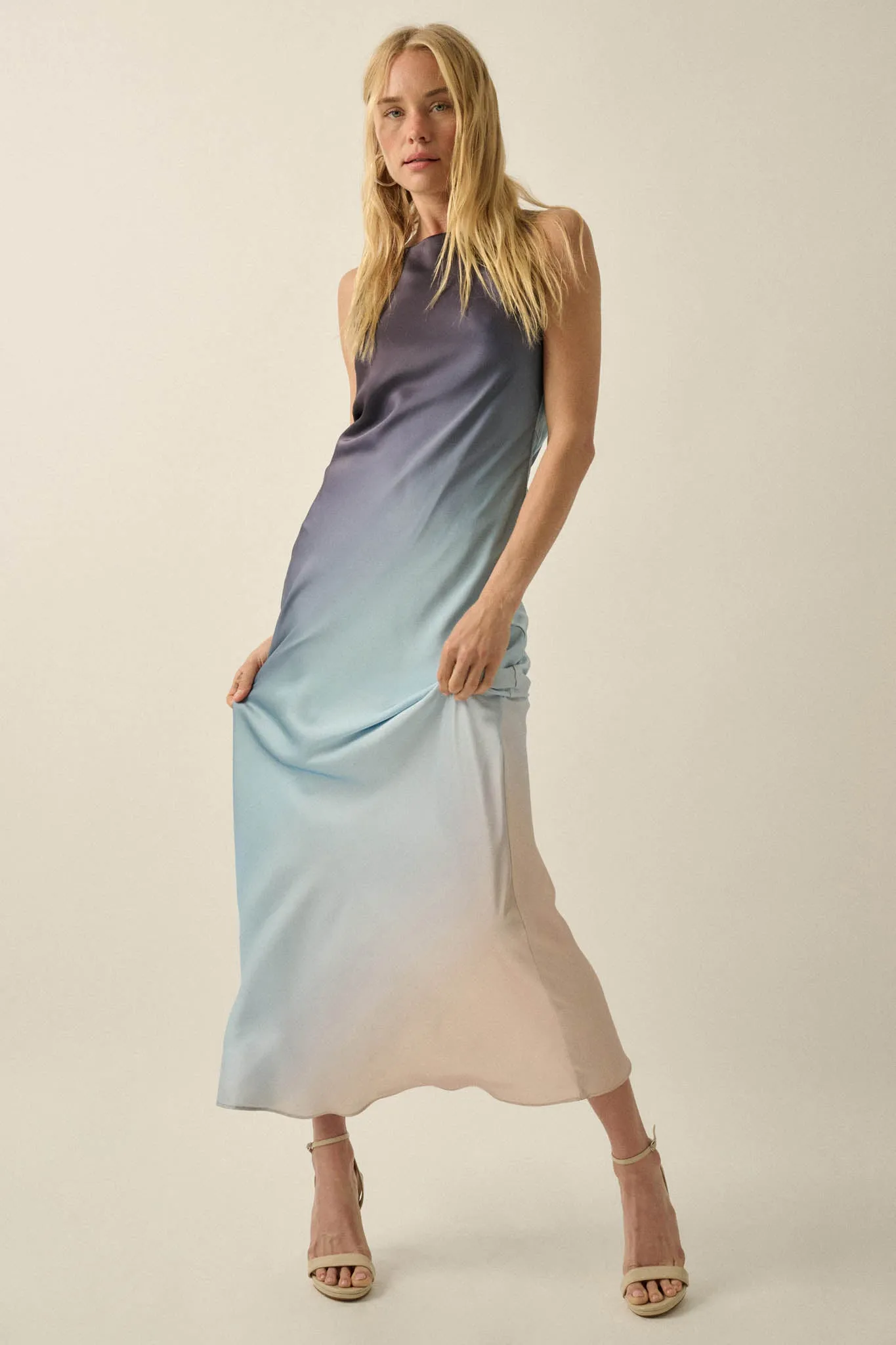 Glow Up Ombre Satin Cowl-Back Maxi Dress sold by Promesa product image thumbnail 5