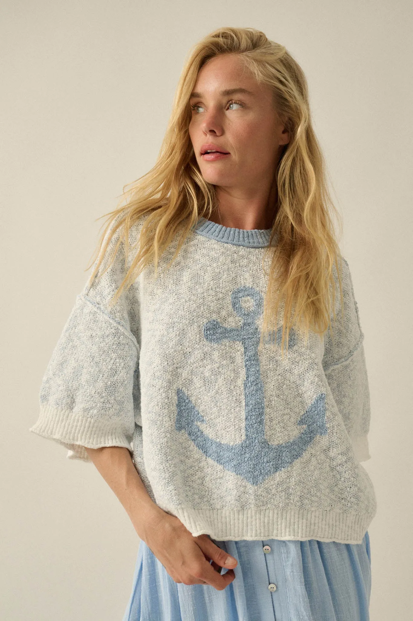Anchors Up Jacquard-Knit Short-Sleeve Sweater sold by Promesa product image thumbnail 3