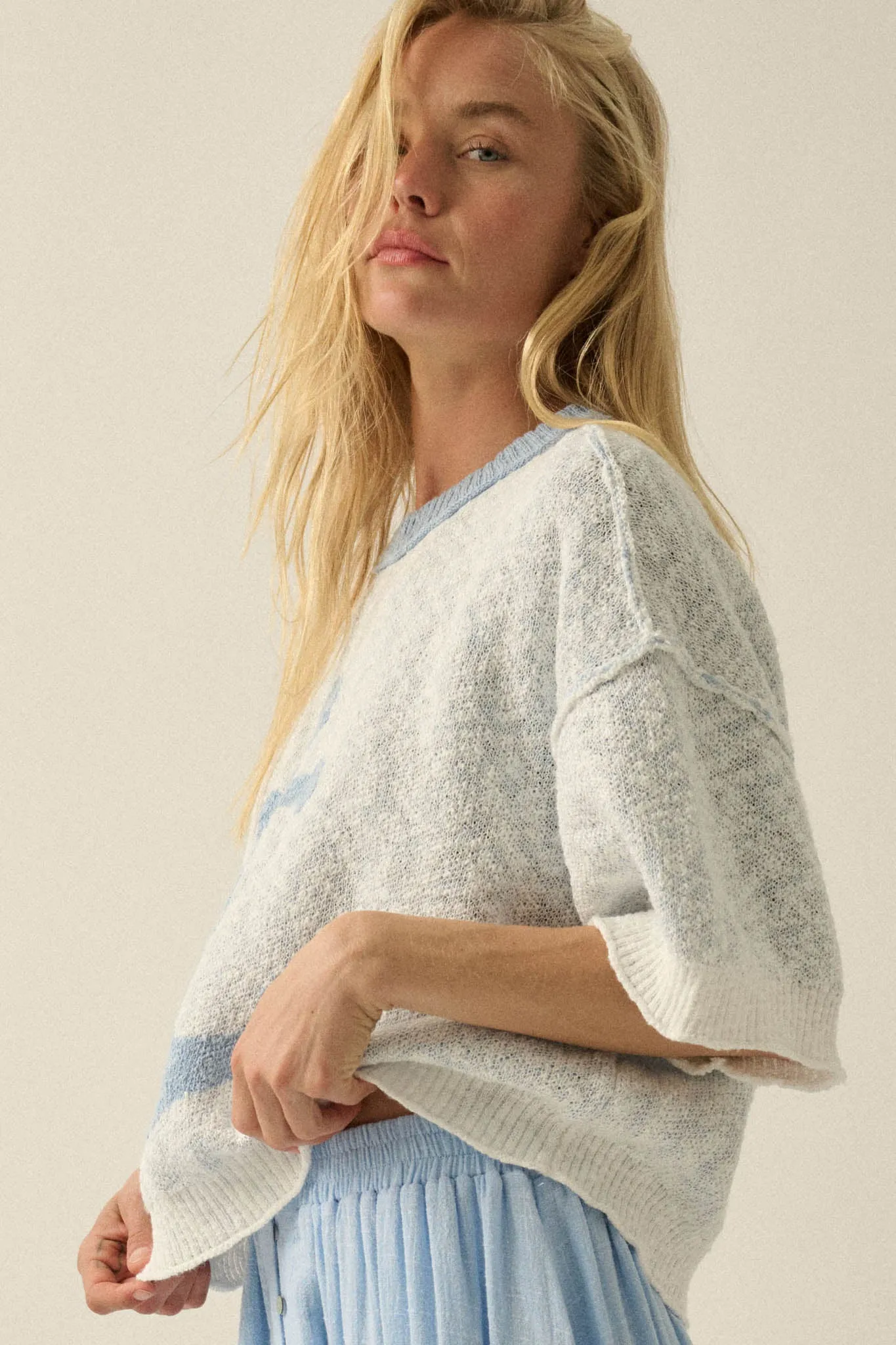 Anchors Up Jacquard-Knit Short-Sleeve Sweater sold by Promesa product image thumbnail 5