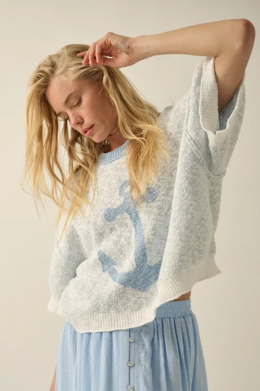 Anchors Up Jacquard-Knit Short-Sleeve Sweater made by Promesa