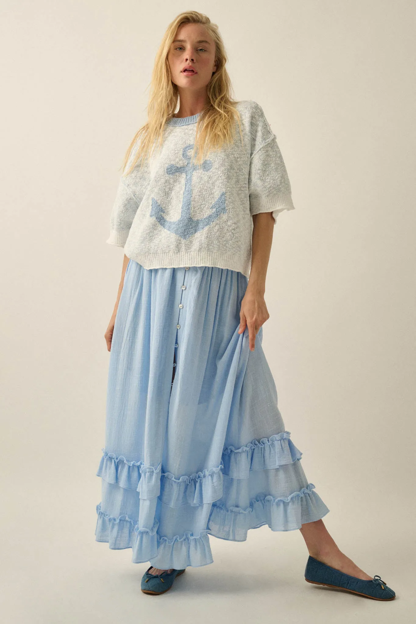 Anchors Up Jacquard-Knit Short-Sleeve Sweater sold by Promesa product image thumbnail 4