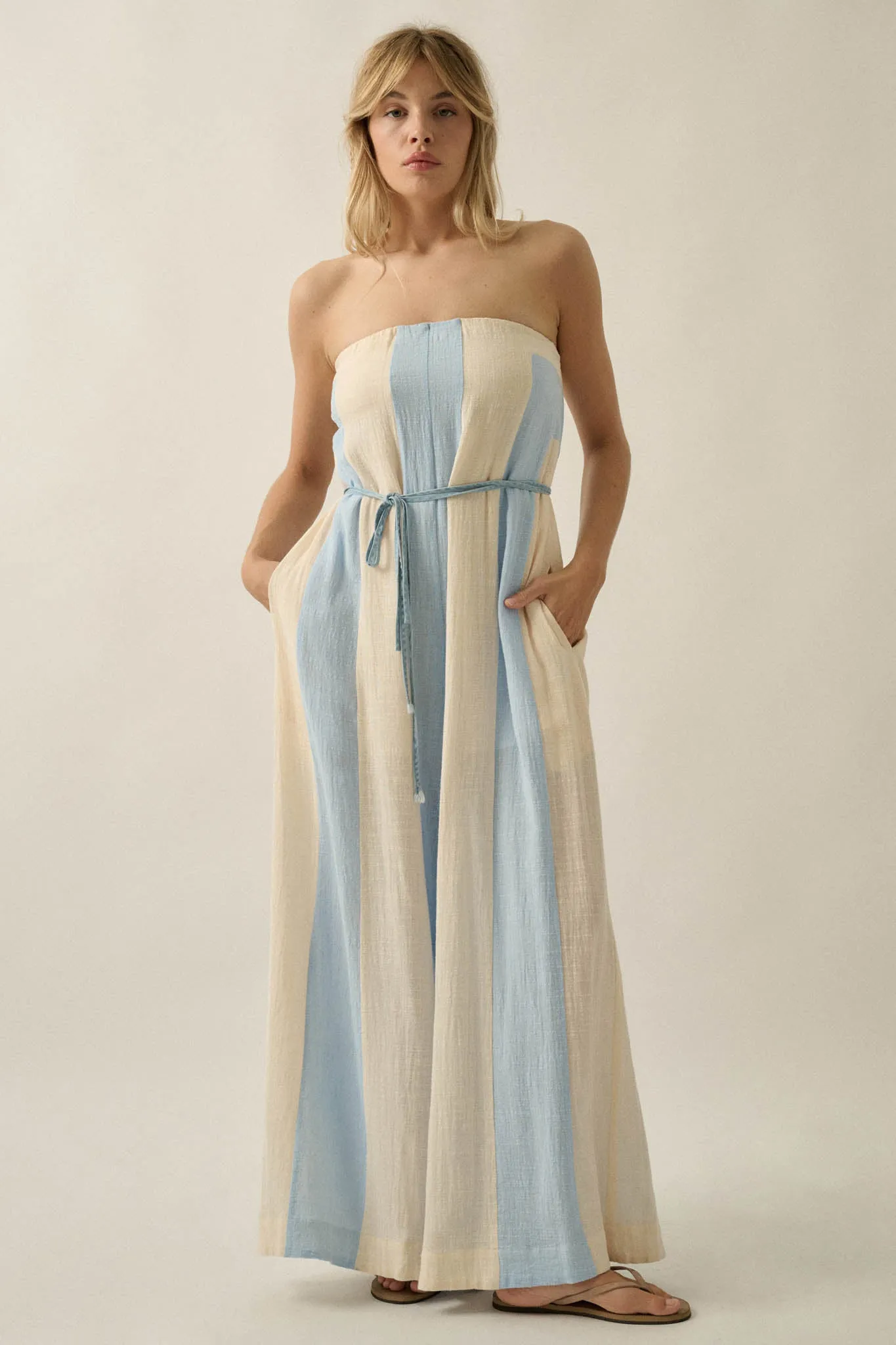 Ready to Flow Colorblock Gauze Strapless Jumpsuit sold by Promesa product image thumbnail 3