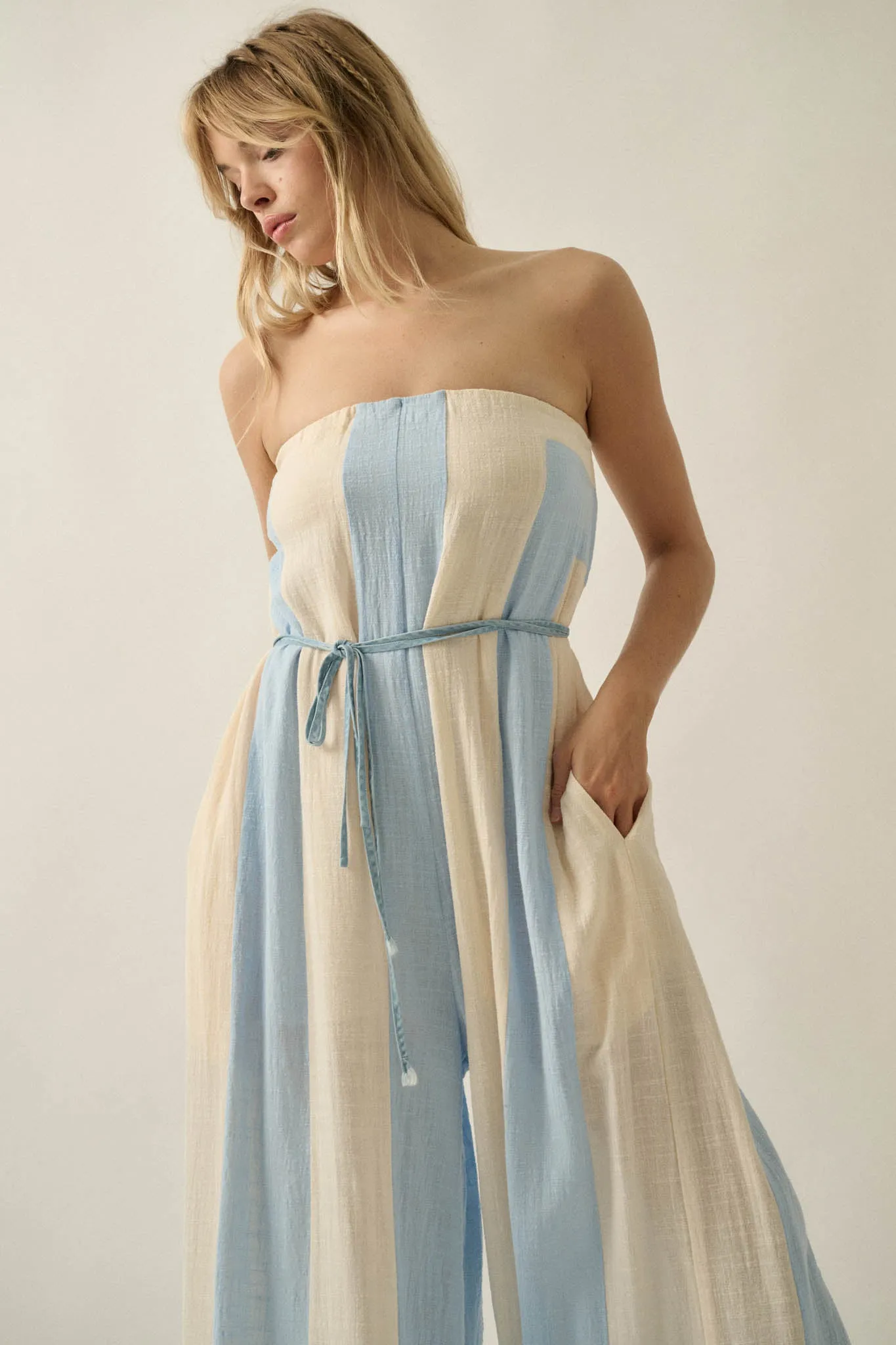 Ready to Flow Colorblock Gauze Strapless Jumpsuit sold by Promesa product image thumbnail 4