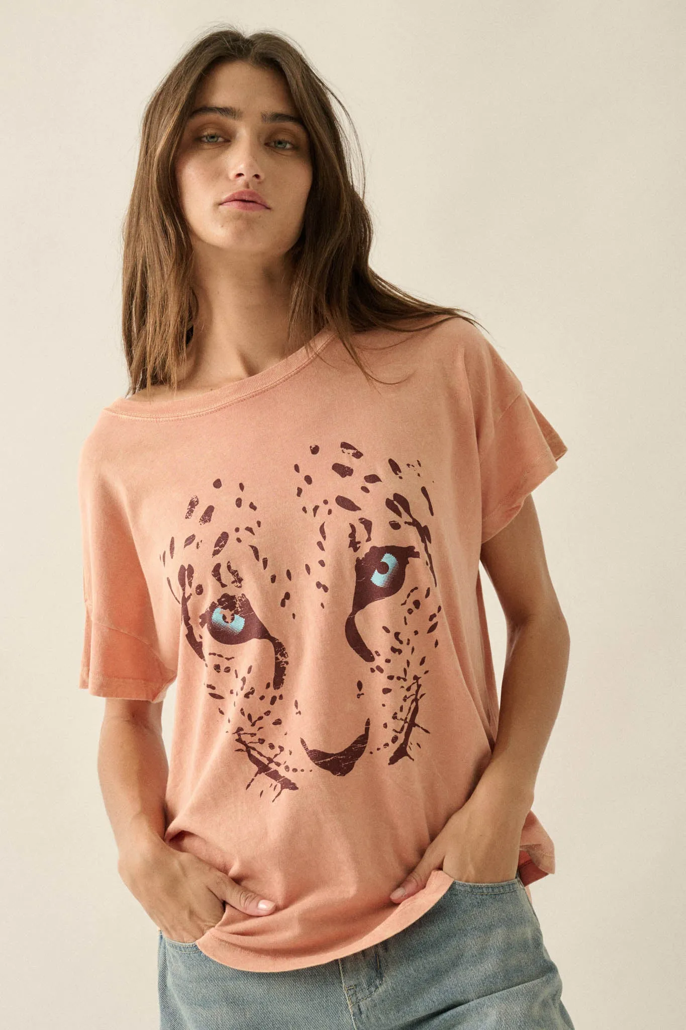 Hungry Eyes Vintage-Wash Cheetah Graphic Tee sold by Promesa product image thumbnail 4