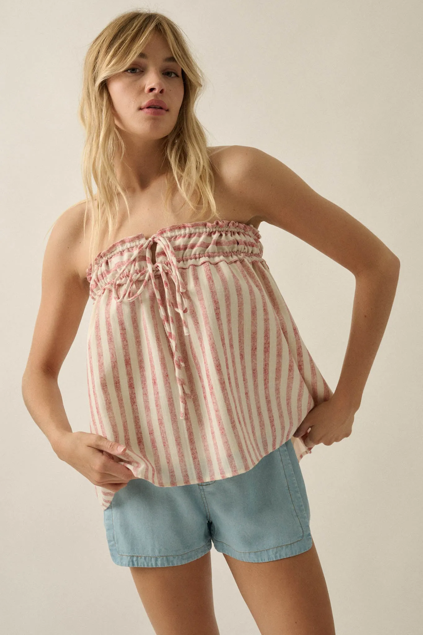 All Weekend Long Striped Strapless Swing Top sold by Promesa