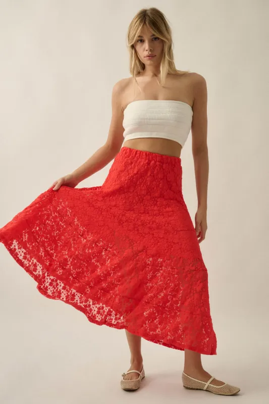 Dreamy Day Floral Lace Asymmetrical Midi Skirt made by Promesa