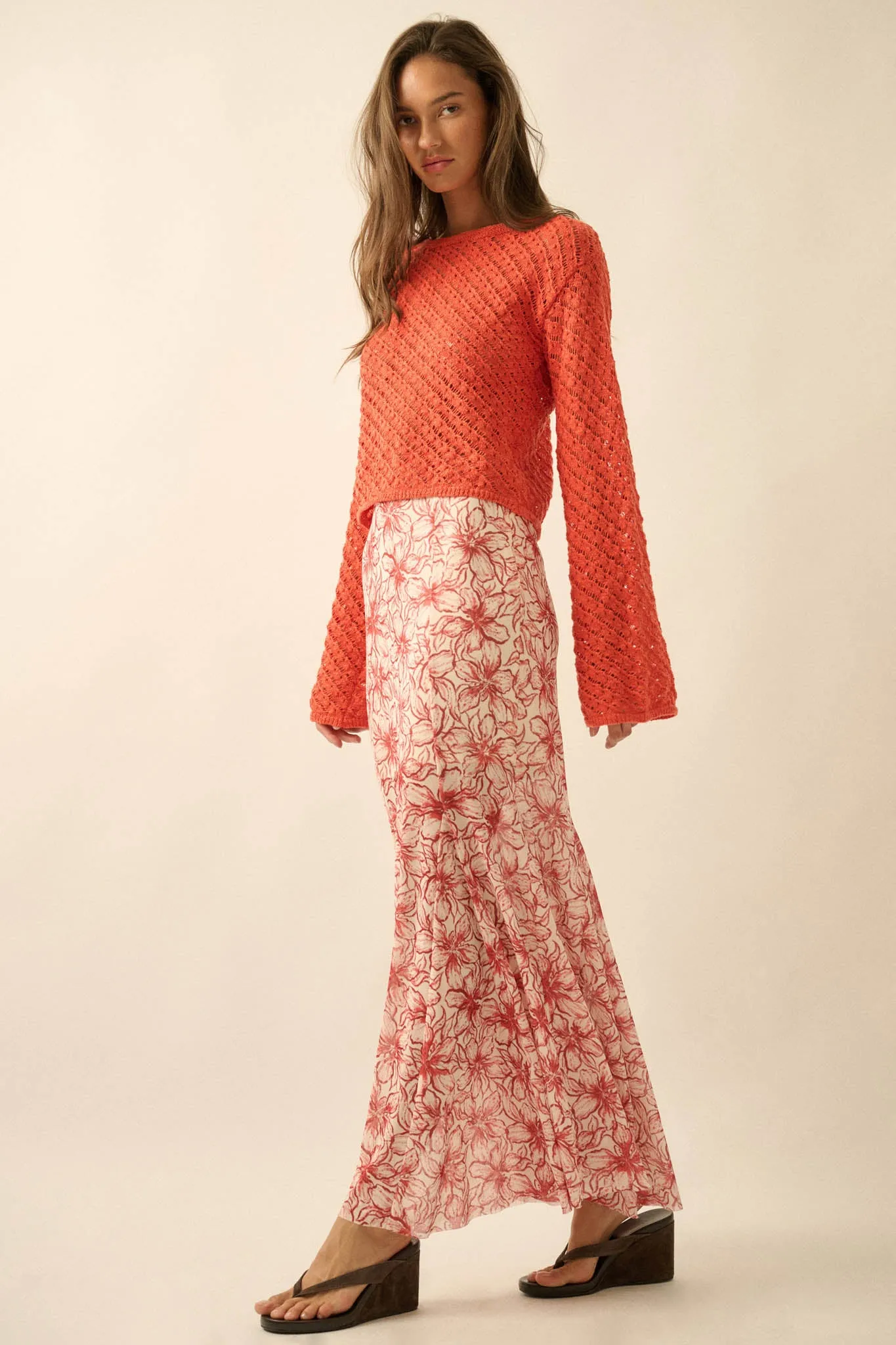 Lily Valley Floral Mesh Mermaid Maxi Skirt sold by Promesa product image thumbnail 4