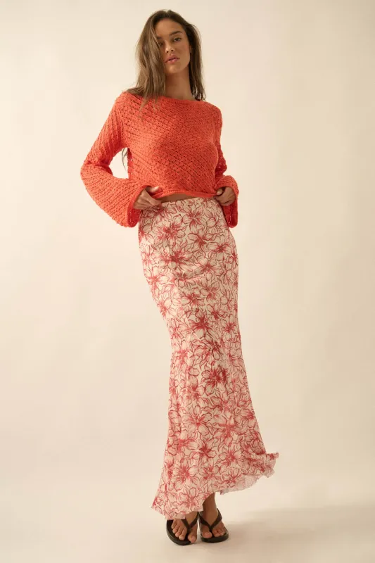 Lily Valley Floral Mesh Mermaid Maxi Skirt made by Promesa