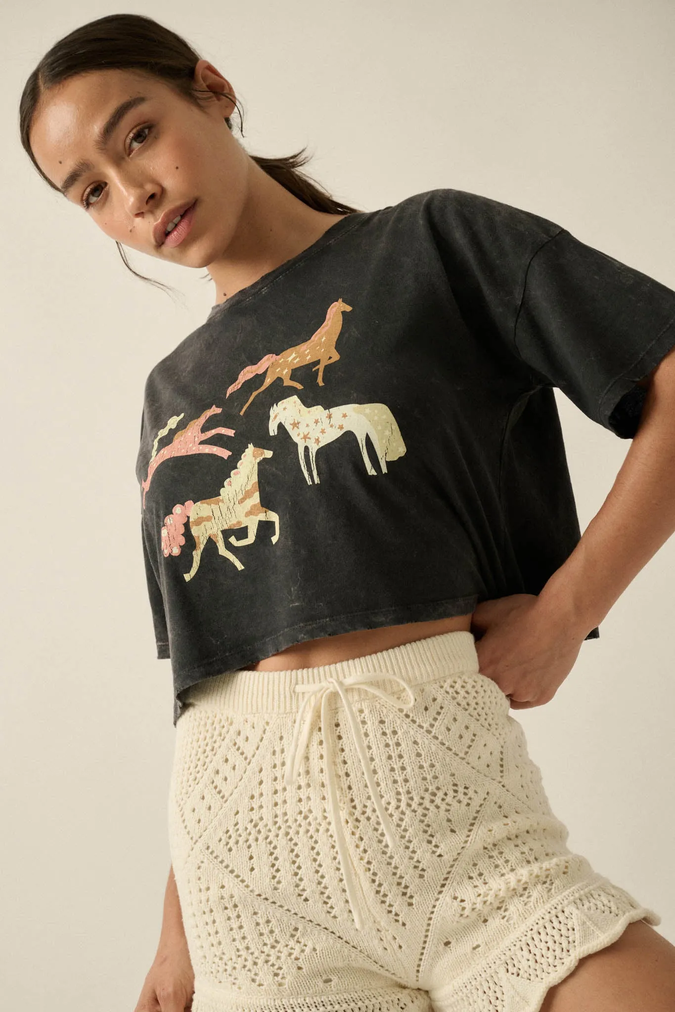 Pony Party Vintage-Wash Cropped Graphic Tee sold by Promesa product image thumbnail 4