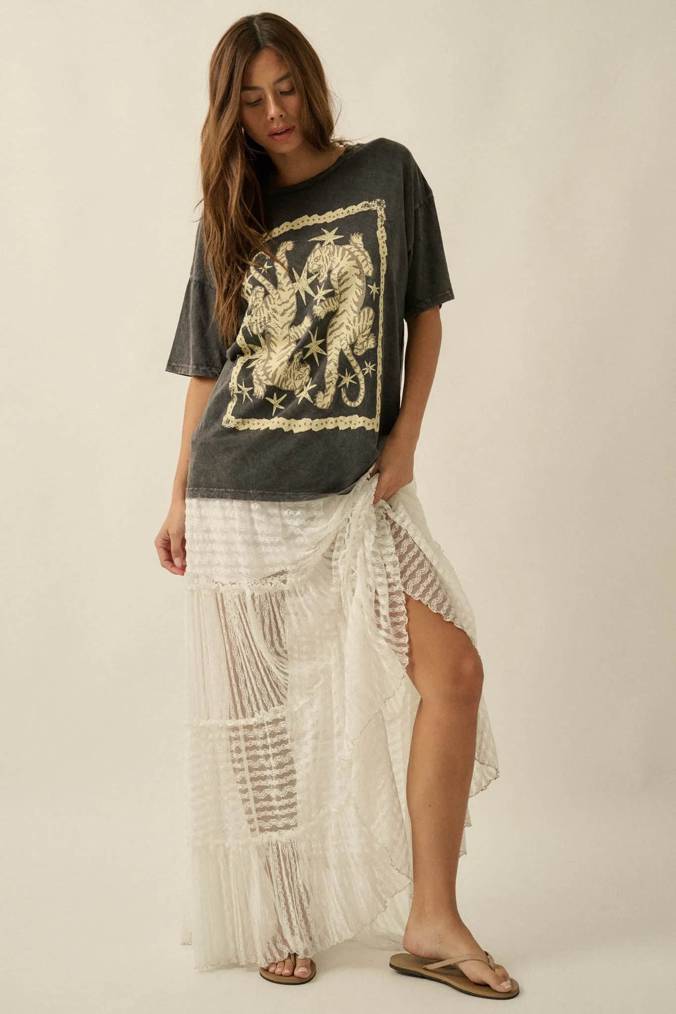 Twin Tigers Vintage-Wash Oversize Graphic Tee sold by Promesa product image thumbnail 5