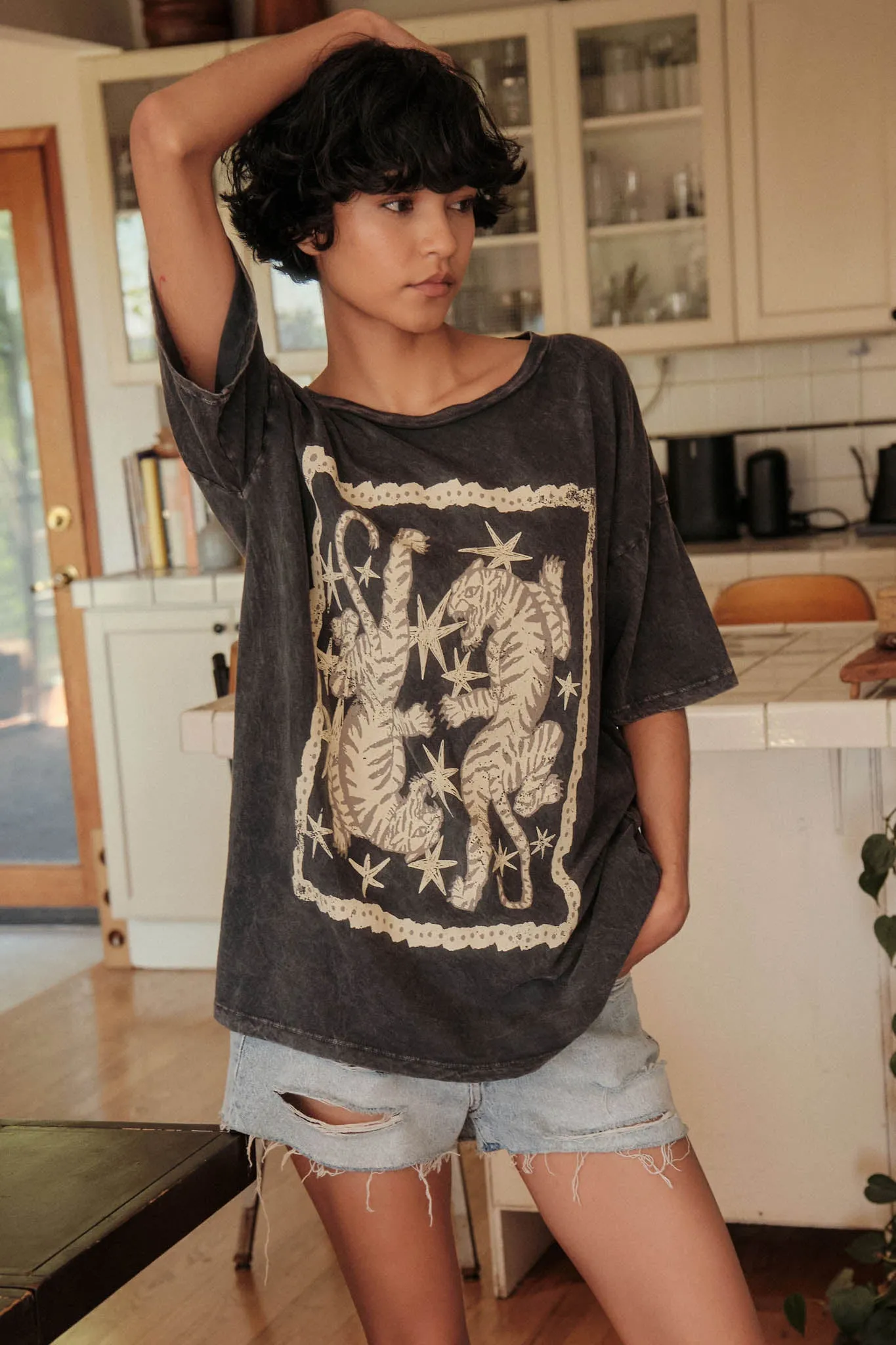 Twin Tigers Vintage-Wash Oversize Graphic Tee sold by Promesa