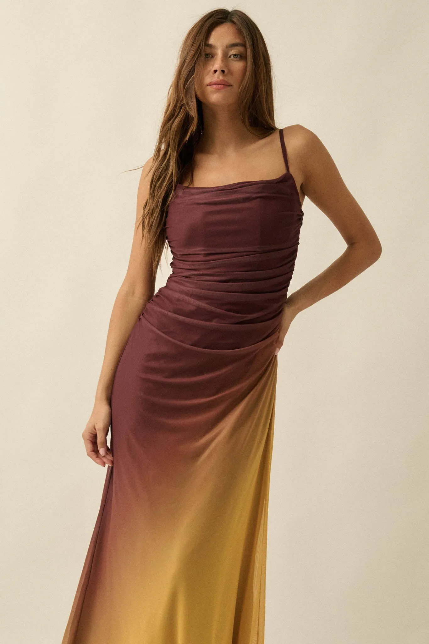 Shades of You Ombre Mesh Ruched Maxi Dress sold by Promesa product image thumbnail 5