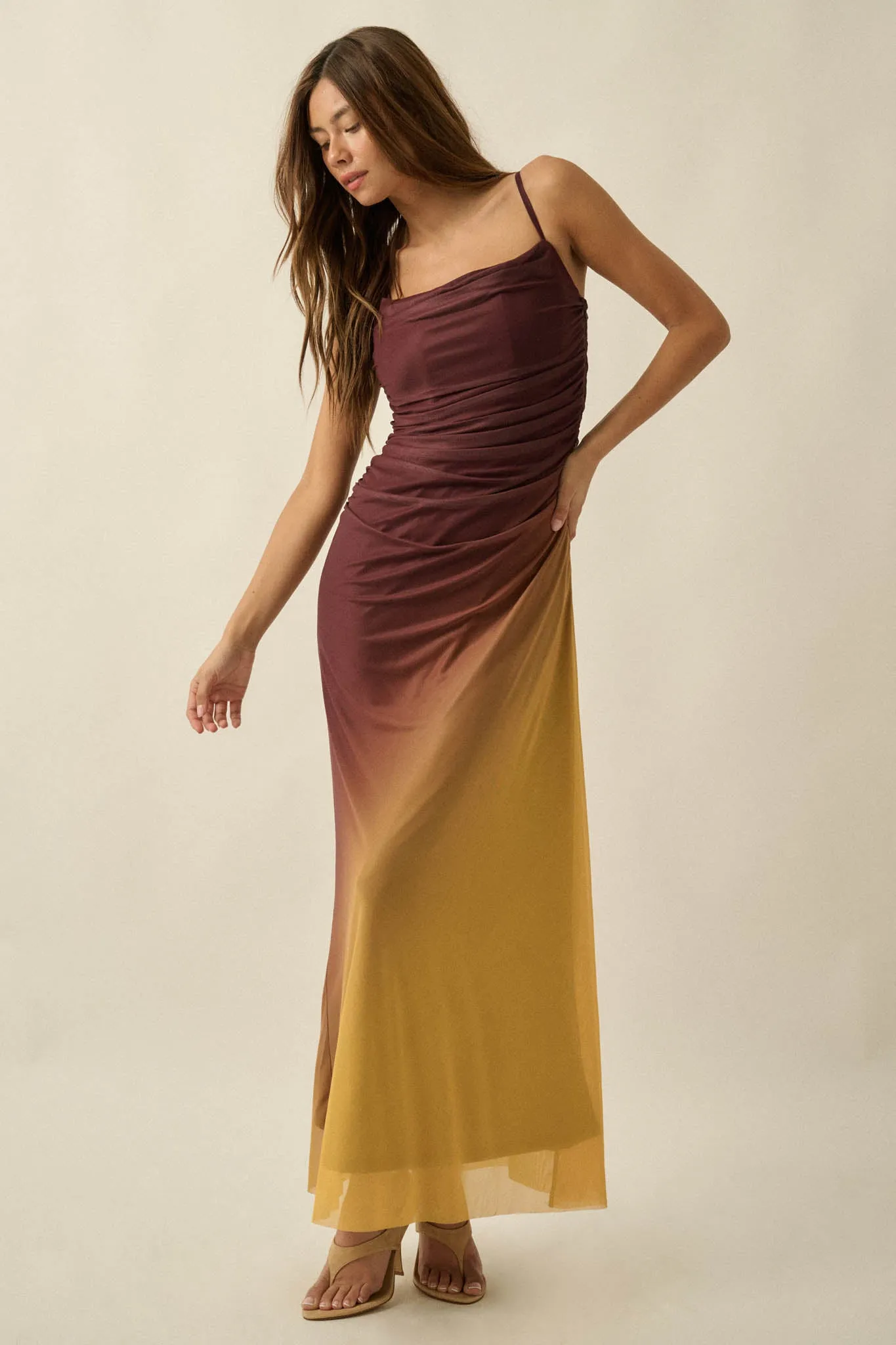 Shades of You Ombre Mesh Ruched Maxi Dress sold by Promesa product image thumbnail 4