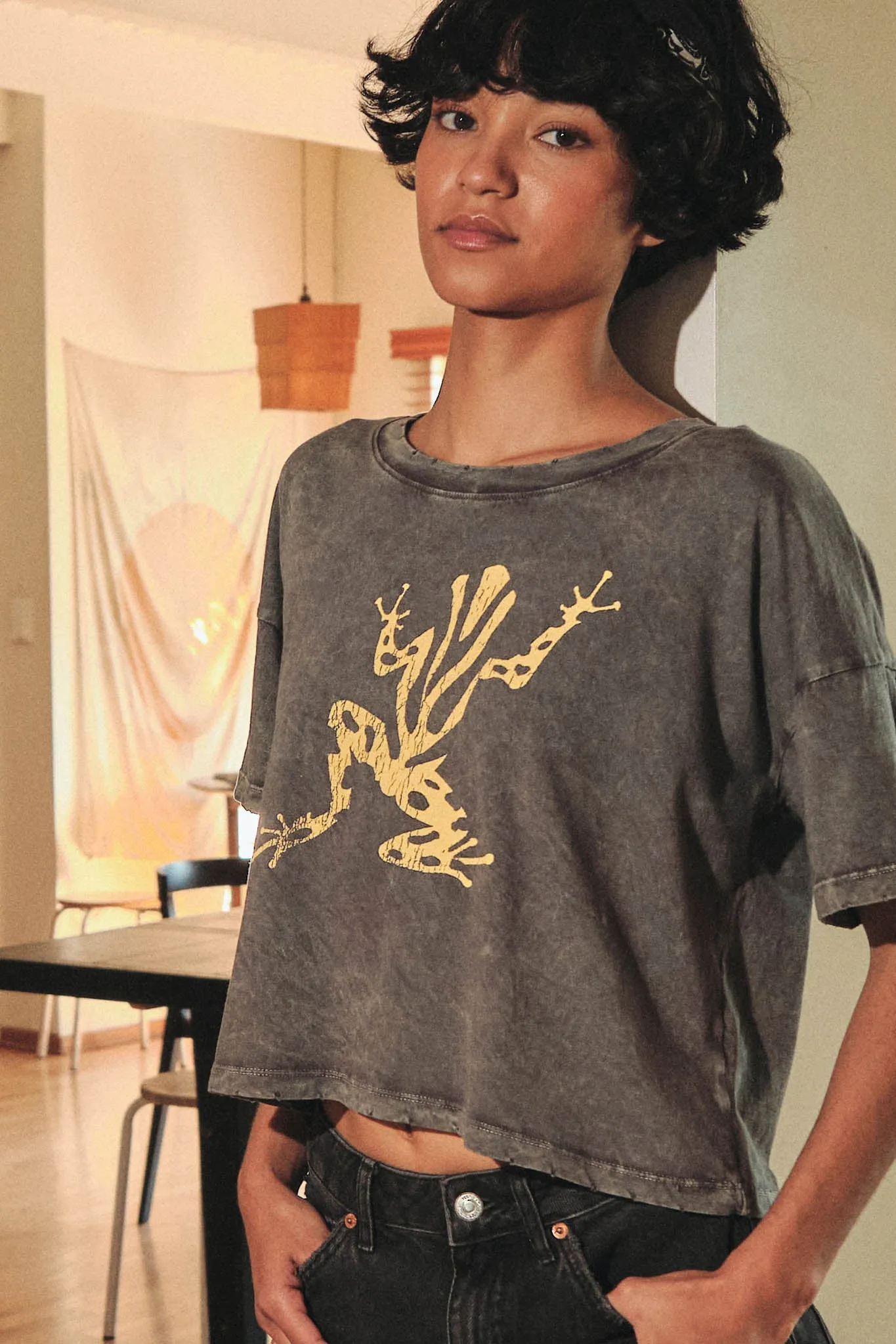 Leap Frog Vintage-Wash Cropped Graphic Tee sold by Promesa