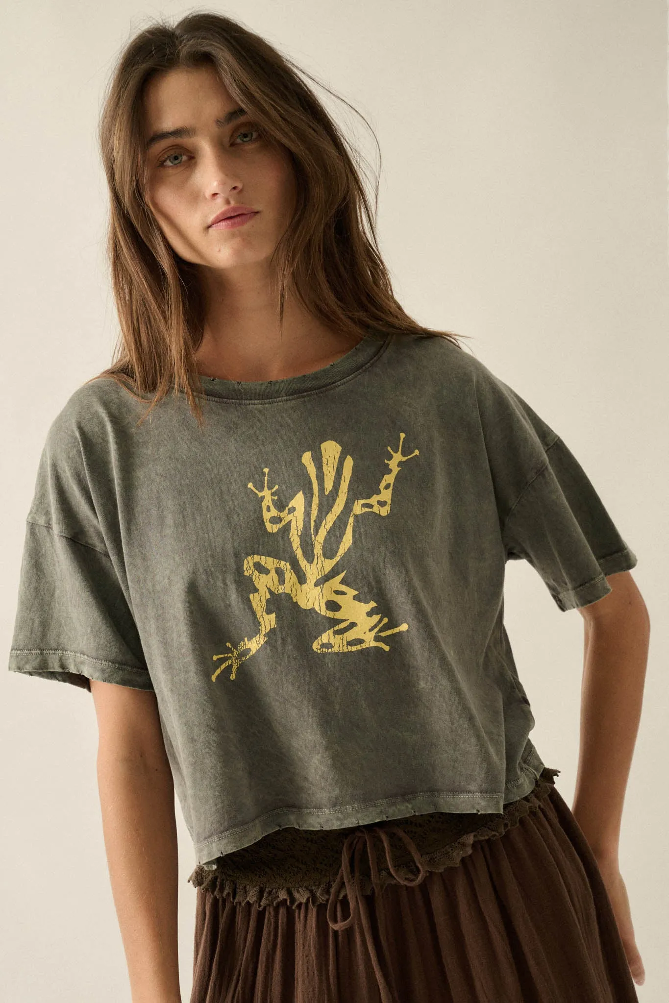 Leap Frog Vintage-Wash Cropped Graphic Tee sold by Promesa product image thumbnail 5