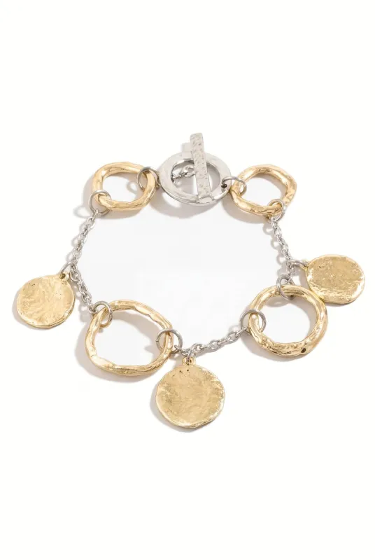 Ladera Two-tone Hammered Coin and Hoop Bracelet made by Promesa