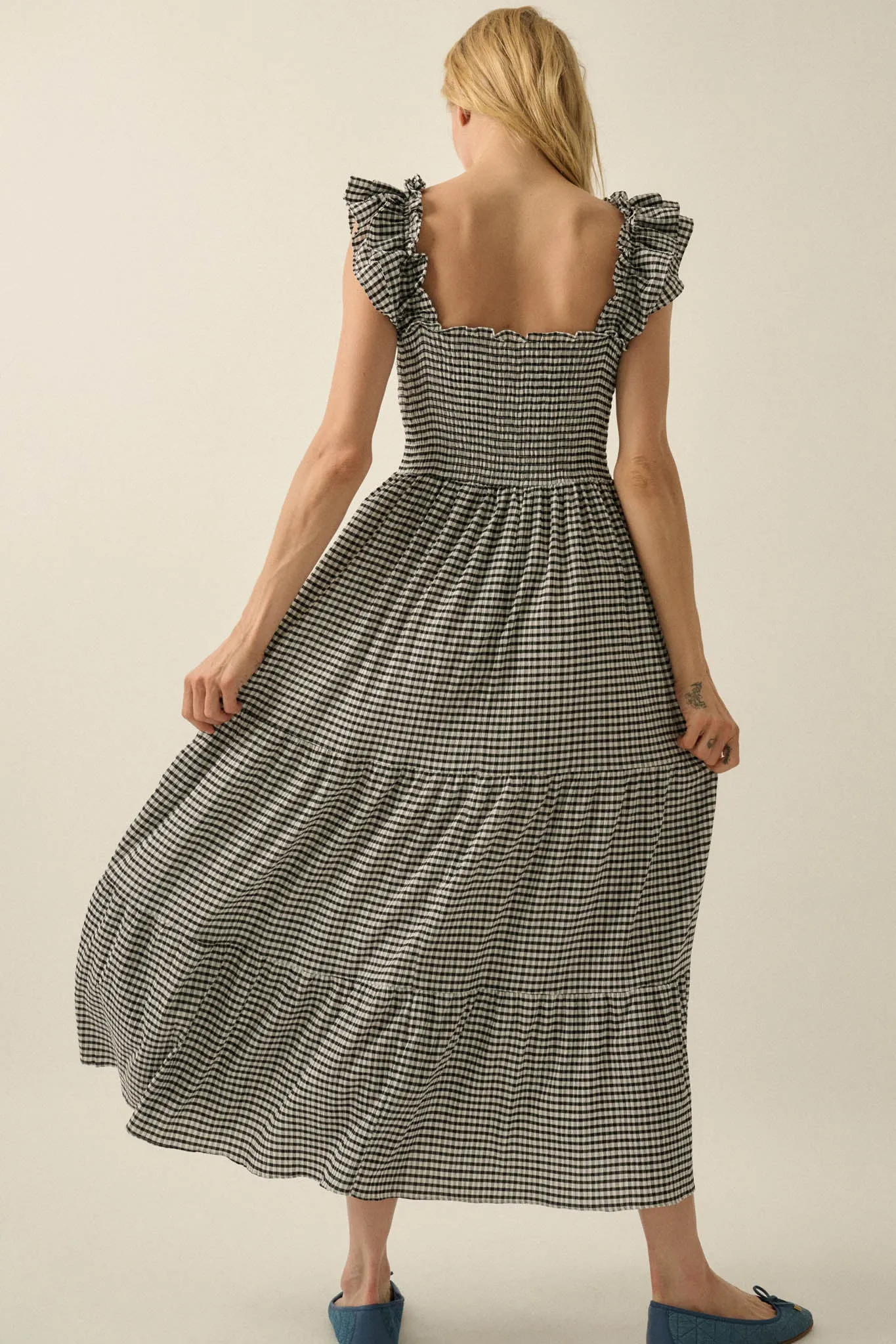 Sweet Treat Smocked Gingham Ruffle Midi Dress sold by Promesa product image thumbnail 2