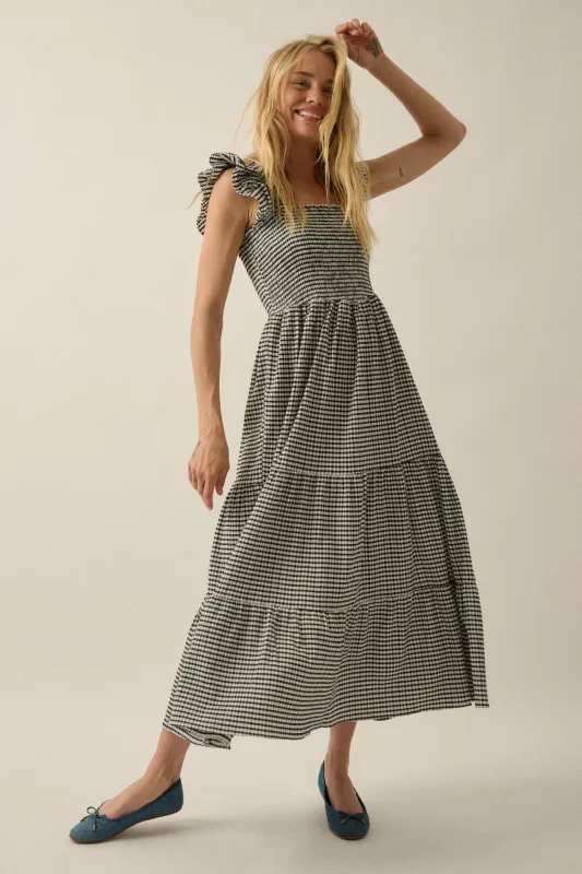 Sweet Treat Smocked Gingham Ruffle Midi Dress made by Promesa