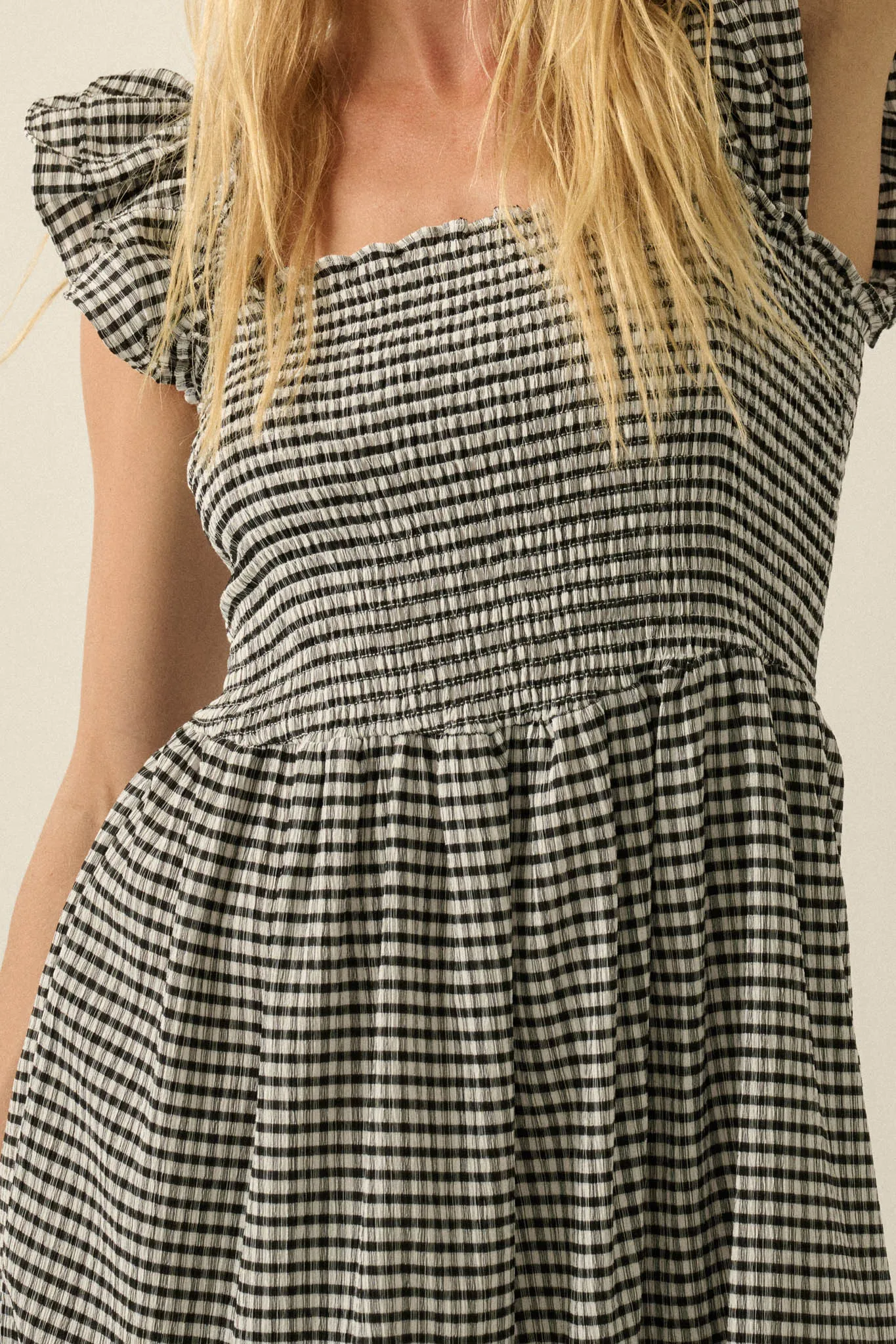 Sweet Treat Smocked Gingham Ruffle Midi Dress sold by Promesa product image thumbnail 3