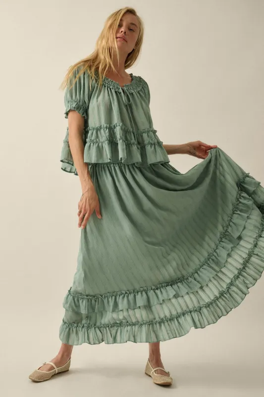Pretty Precious Tonal-Stripe Ruffle Maxi Skirt made by Promesa