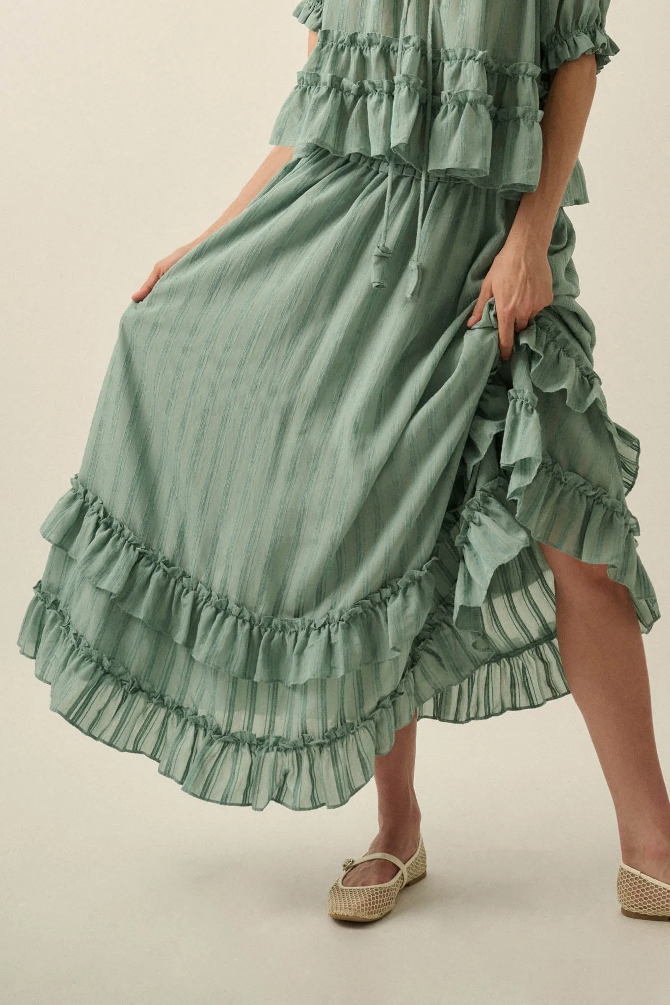 Pretty Precious Tonal-Stripe Ruffle Maxi Skirt sold by Promesa product image thumbnail 2