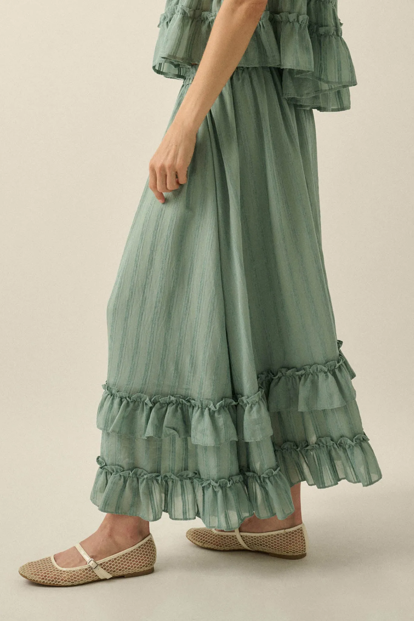 Pretty Precious Tonal-Stripe Ruffle Maxi Skirt sold by Promesa product image thumbnail 5