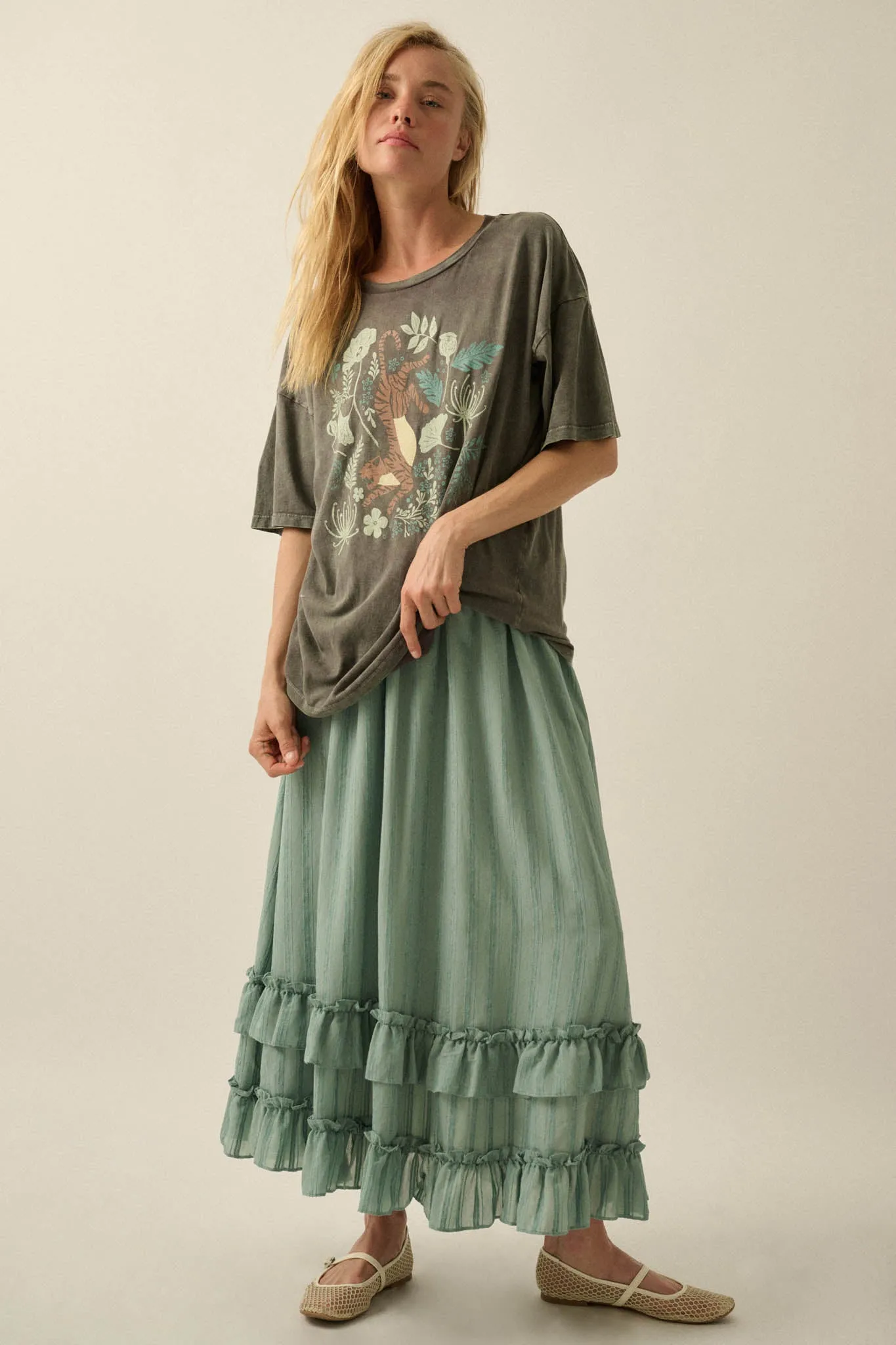 Jungle Tiger Vintage-Wash Oversize Graphic Tee sold by Promesa product image thumbnail 3