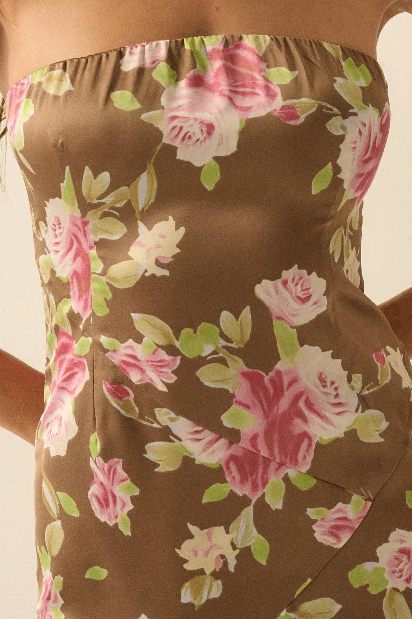 Rose Garden Floral-Print Satin Strapless Maxi Dress sold by Promesa product image thumbnail 4