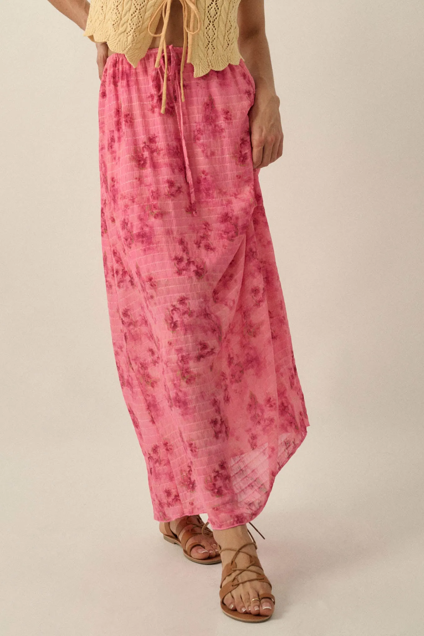 Blooming Meadow Striped Floral Chiffon Maxi Skirt sold by Promesa product image thumbnail 2