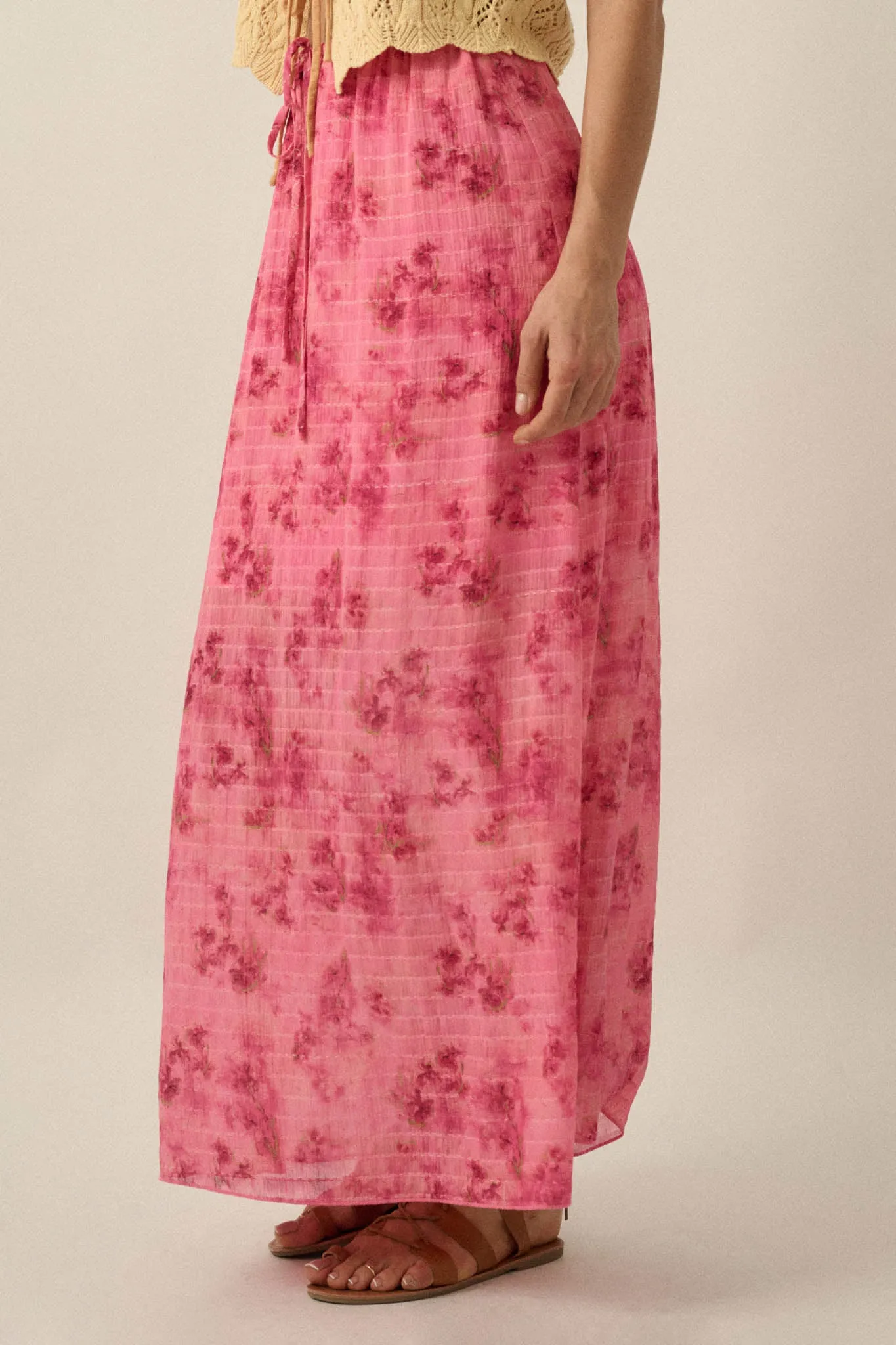 Blooming Meadow Striped Floral Chiffon Maxi Skirt sold by Promesa product image thumbnail 5