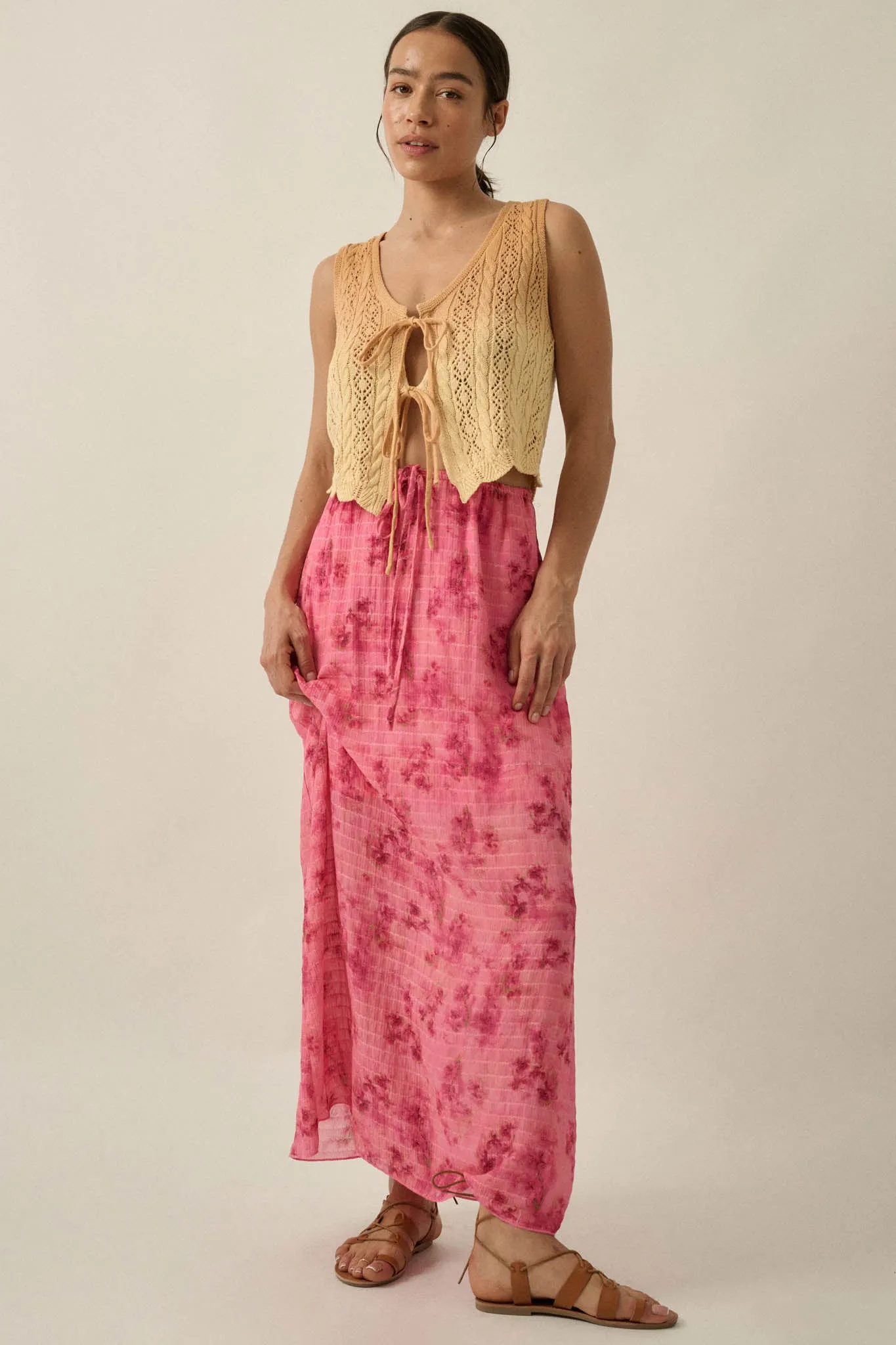 Blooming Meadow Striped Floral Chiffon Maxi Skirt sold by Promesa