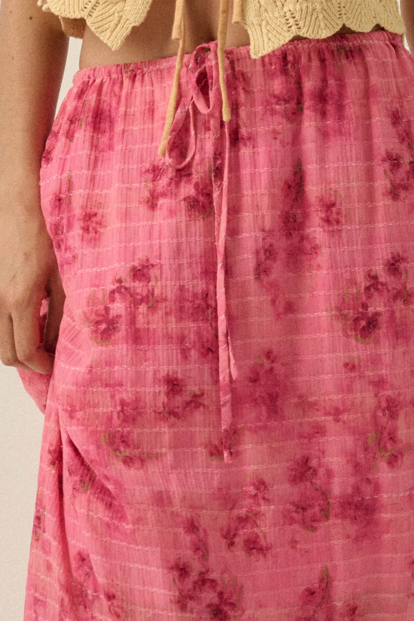 Blooming Meadow Striped Floral Chiffon Maxi Skirt sold by Promesa product image thumbnail 3
