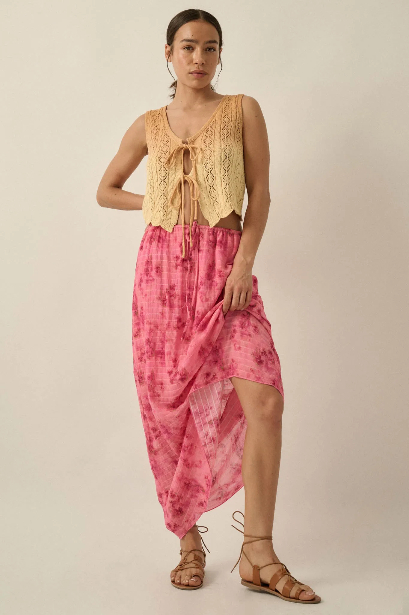 Blooming Meadow Striped Floral Chiffon Maxi Skirt sold by Promesa product image thumbnail 4