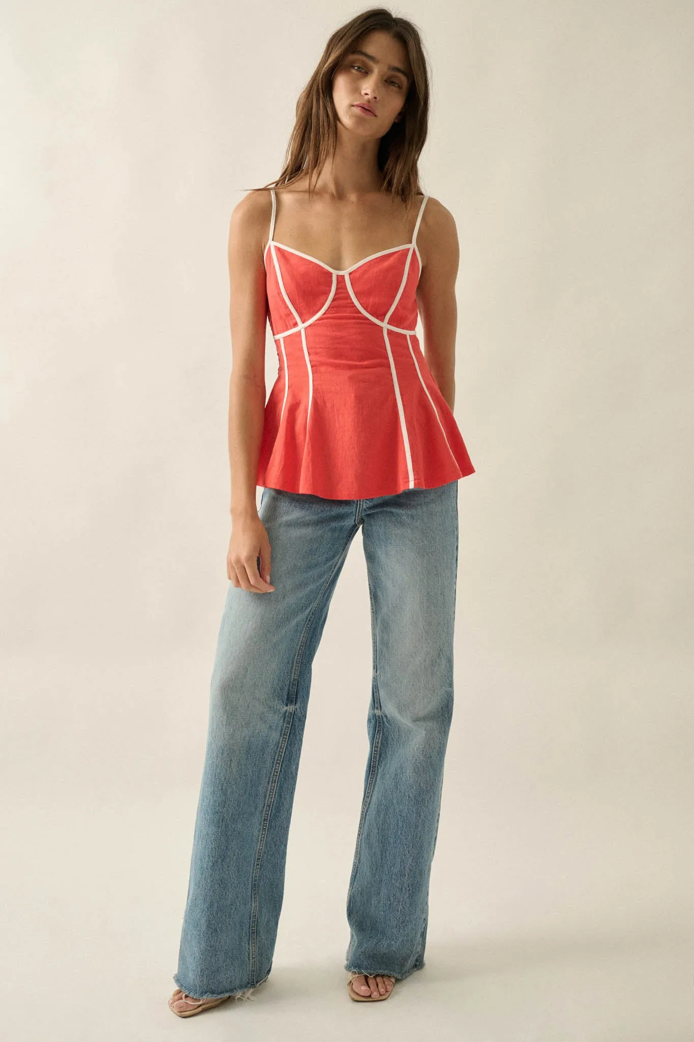 Breathe Easy Cotton Piping-Trim Peplum Cami Top sold by Promesa product image thumbnail 3