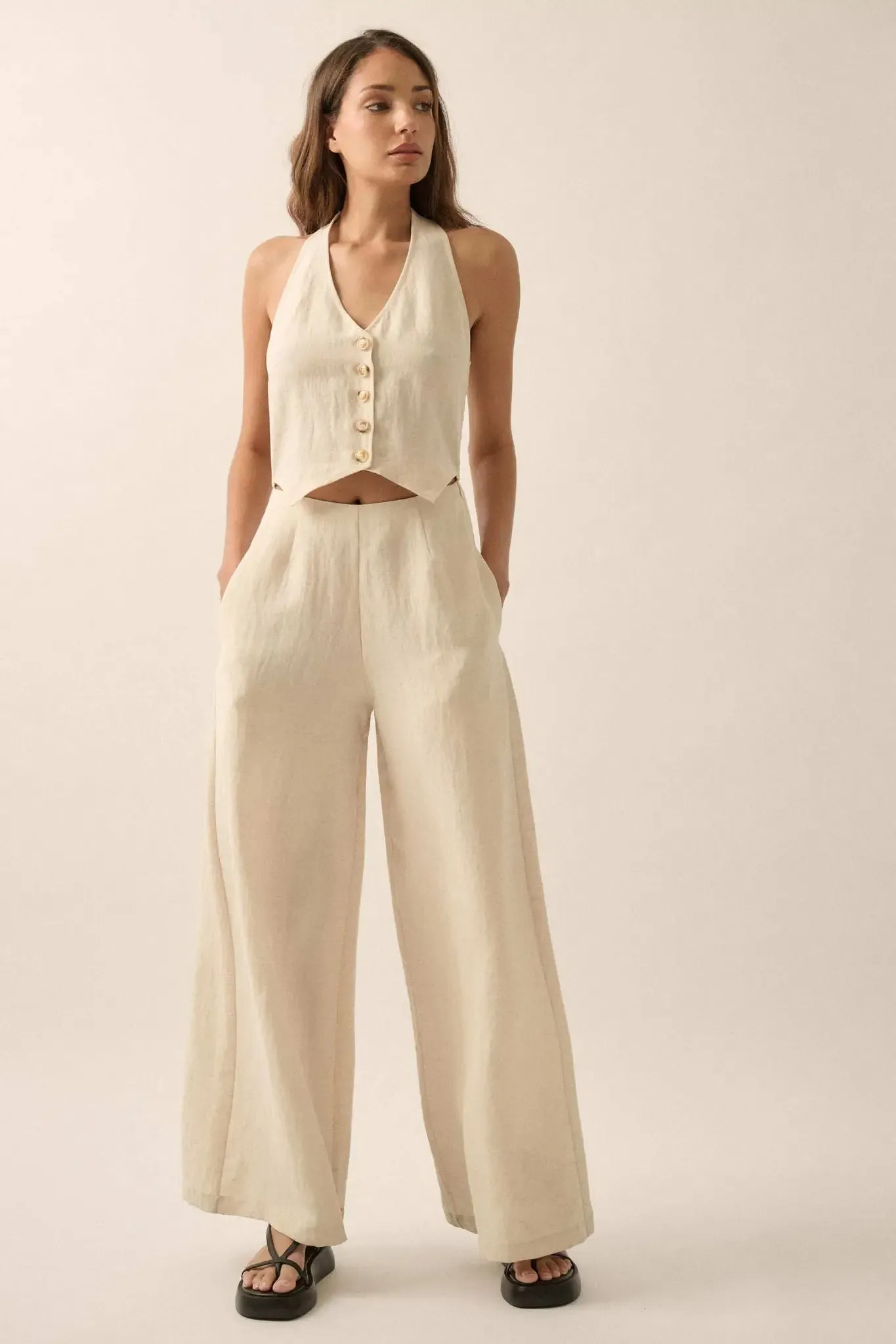 Better Nature Wide-Leg Linen-Blend Vest Jumpsuit sold by Promesa product image thumbnail 4