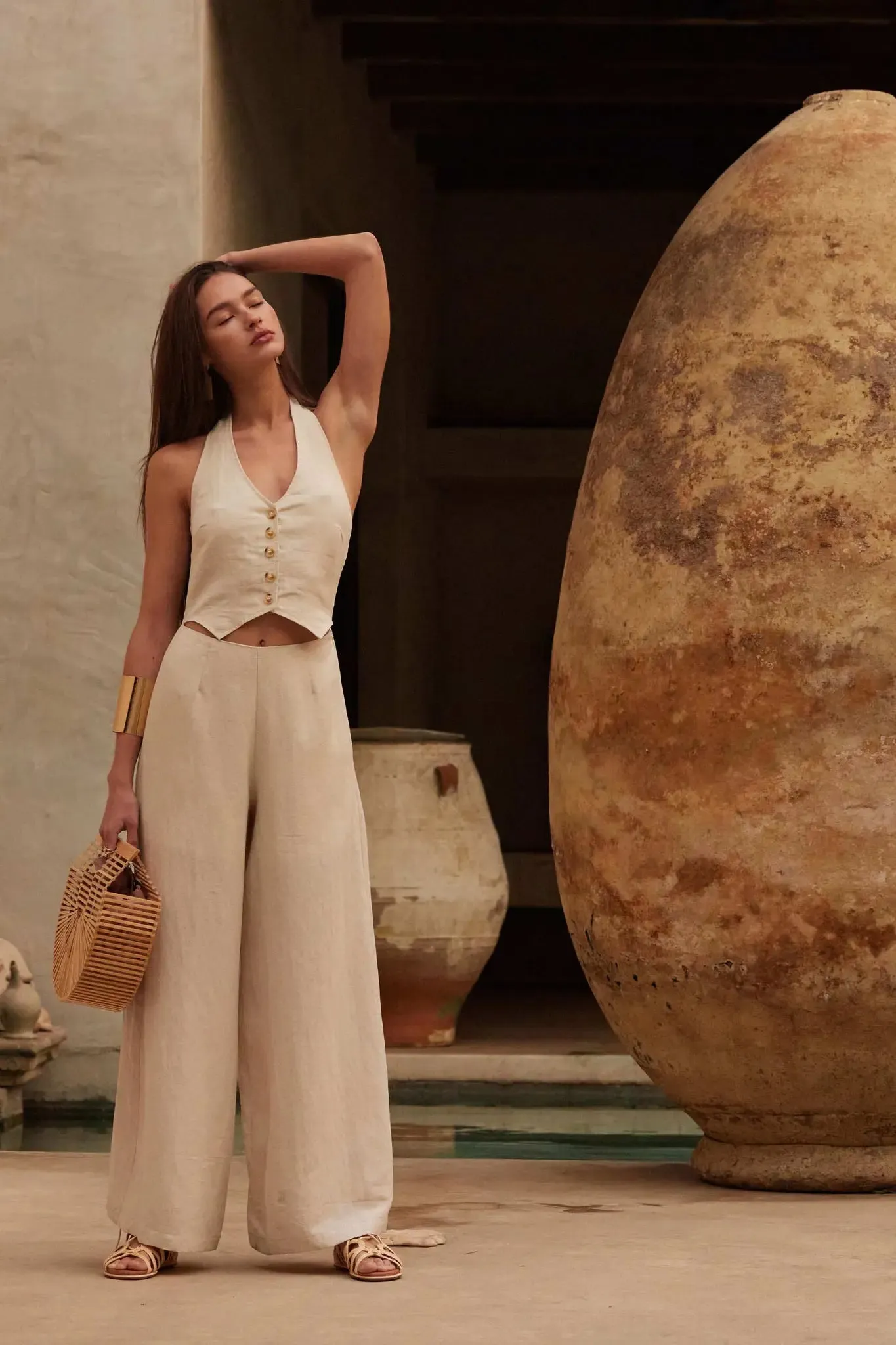 Better Nature Wide-Leg Linen-Blend Vest Jumpsuit sold by Promesa product image thumbnail 3