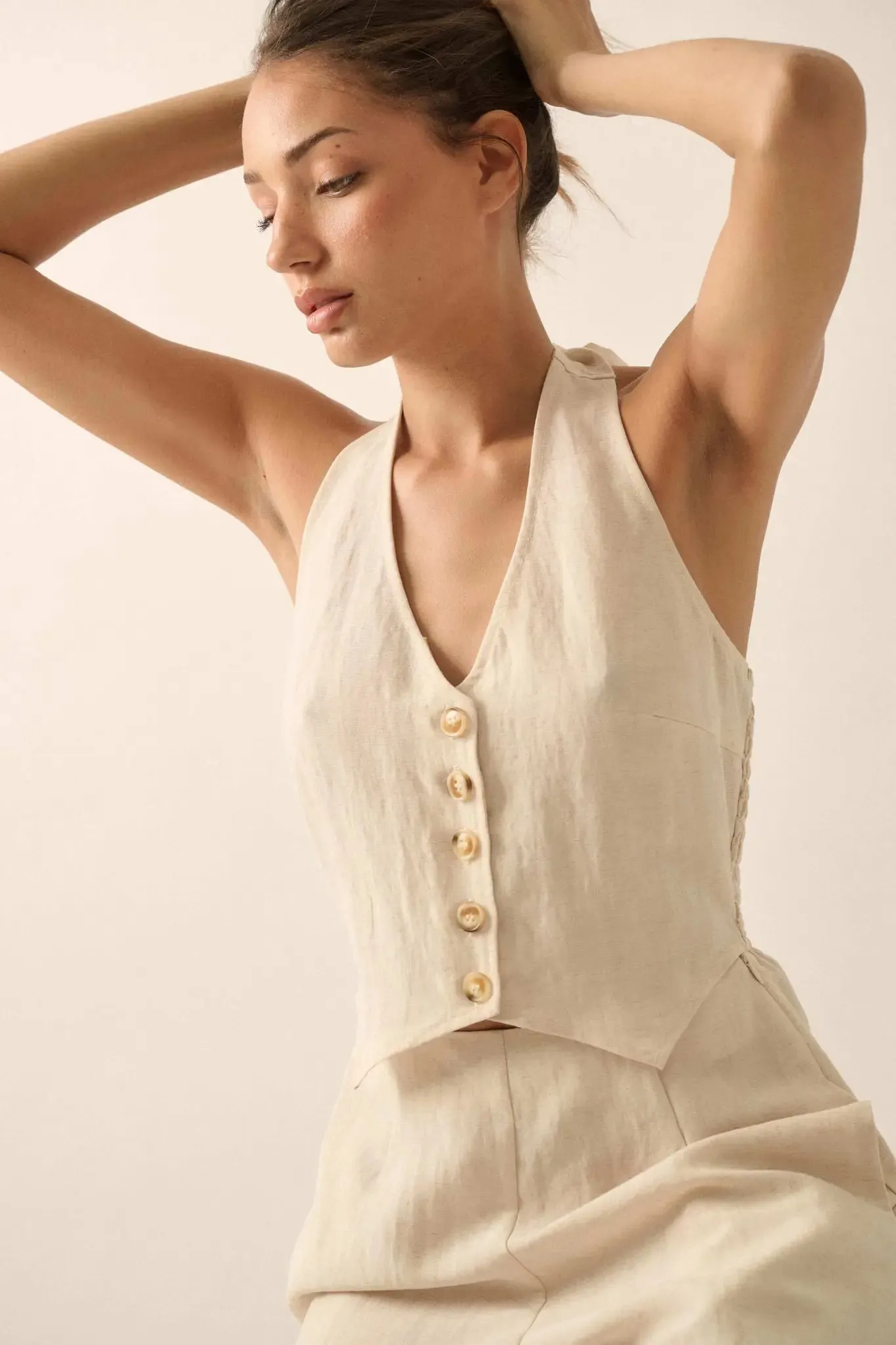 Better Nature Wide-Leg Linen-Blend Vest Jumpsuit sold by Promesa product image thumbnail 5