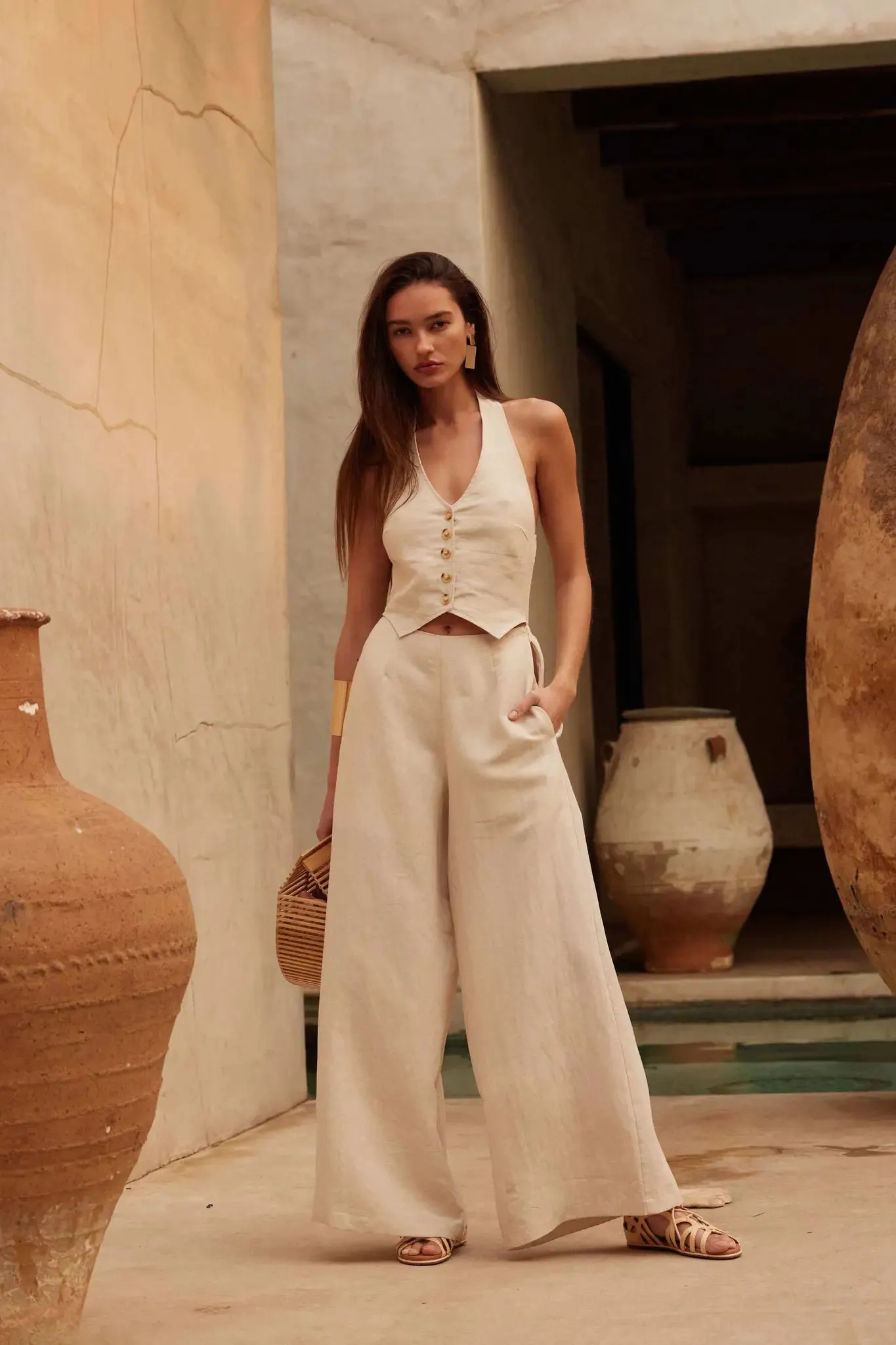 Better Nature Wide-Leg Linen-Blend Vest Jumpsuit sold by Promesa