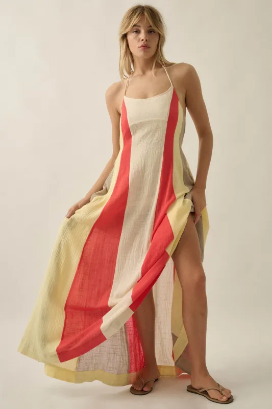 Riviera Dream Colorblock Cotton Gauze Maxi Dress made by Promesa