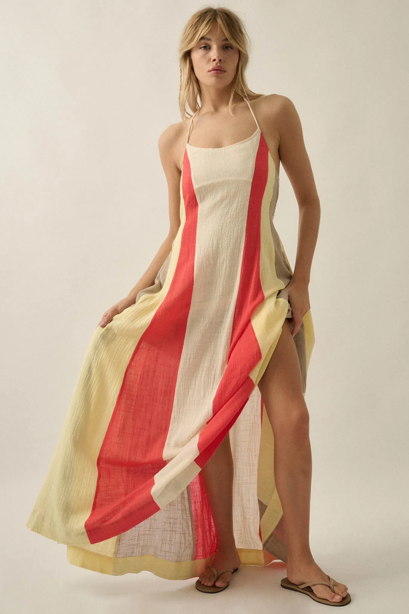 Riviera Dream Colorblock Cotton Gauze Maxi Dress sold by Promesa