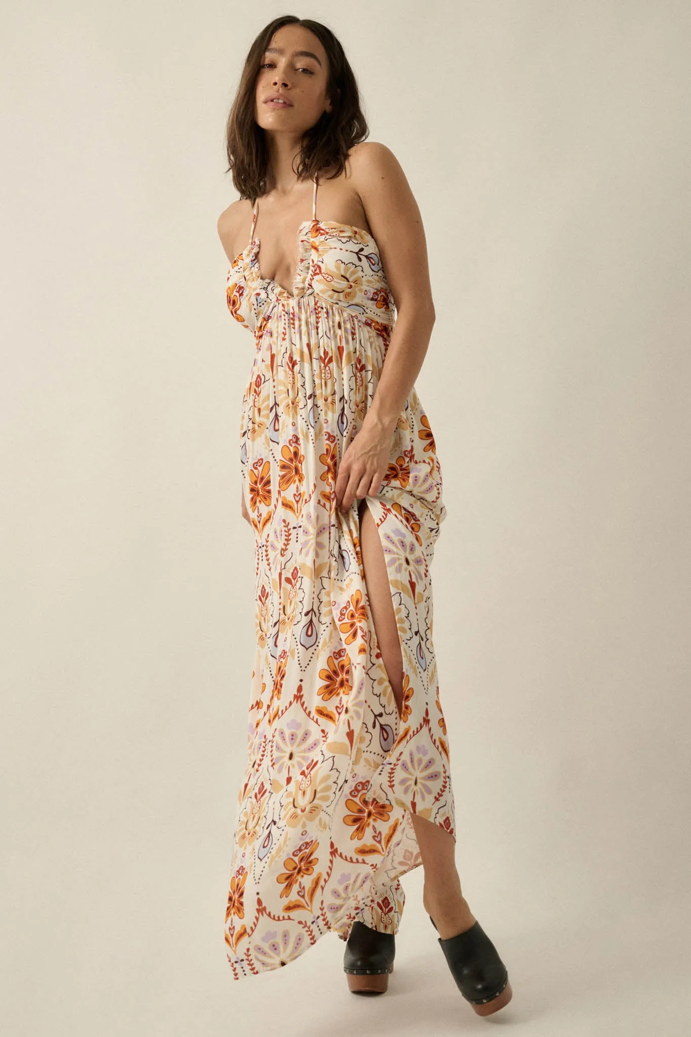 Rare Blooms Floral Medallion-Print Halter Maxi Dress sold by Promesa product image thumbnail 4
