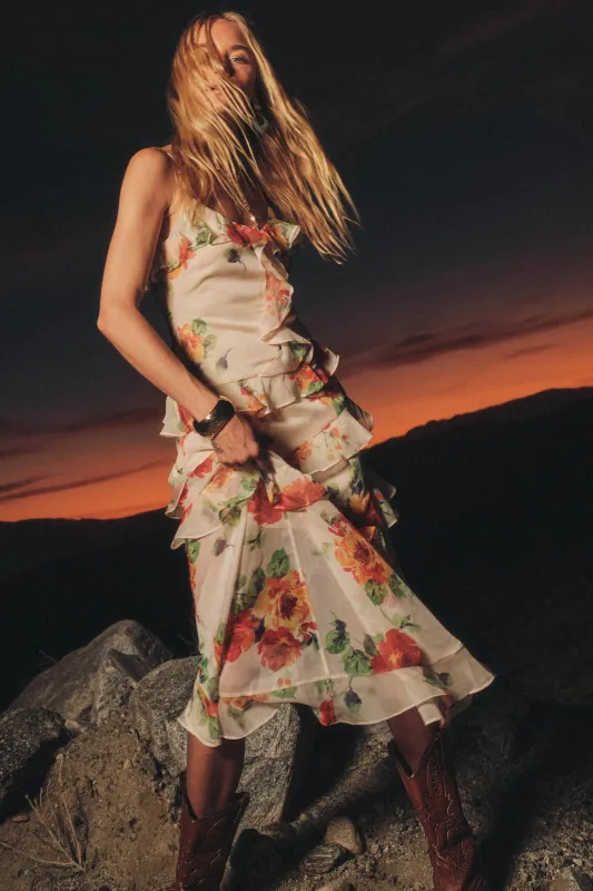 Pure Enchantment Floral Chiffon Ruffle Maxi Dress made by Promesa